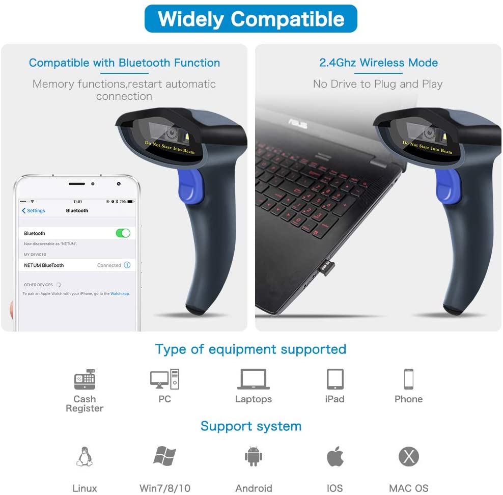 W8 X 2D Wireless Barcode Scanner - Portable Bluetooth Handheld Scanner for Retail, Warehouse & Inventory Management | Fast & Accurate QR Code Reader for Smartphones, Tablets & POS Systems