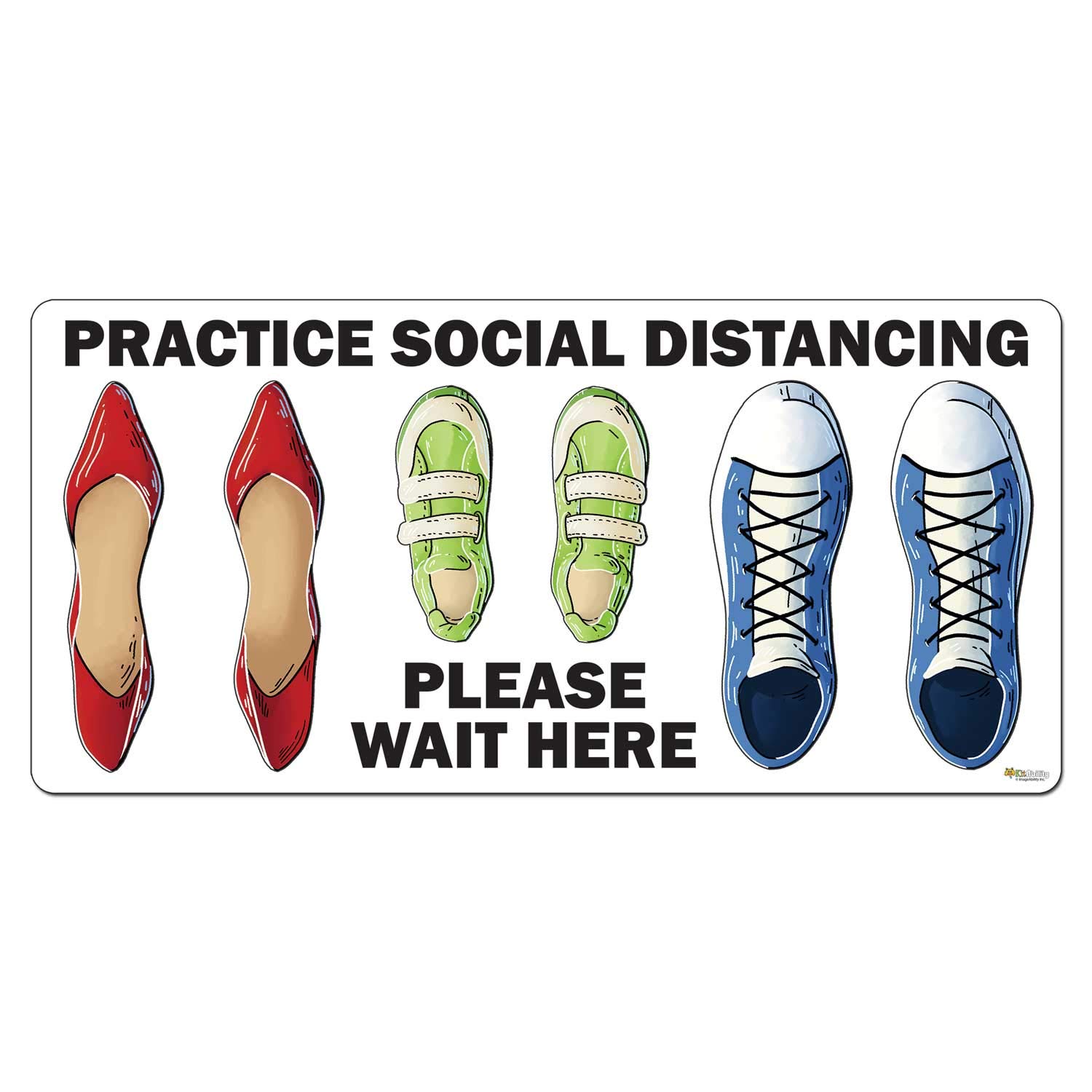 8 Pack Non-Slip Social Distancing Floor Stickers - 23x11 Inch Shoe Graphics with 'Please Wait Here' Text for Retail Stores, Restaurants & Public Spaces