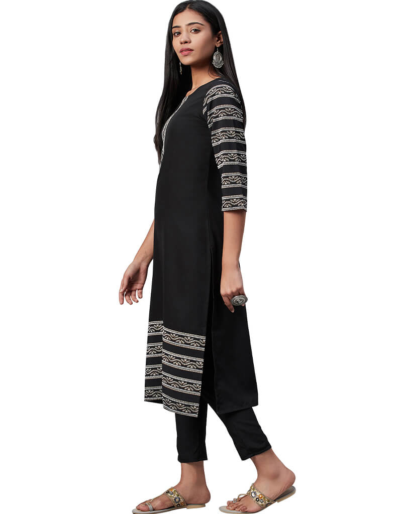 Stylish Black Crepe Pant Kurti for Women - Elegant Indian Ethnic Wear - Perfect for Festivals, Weddings & Casual Outings