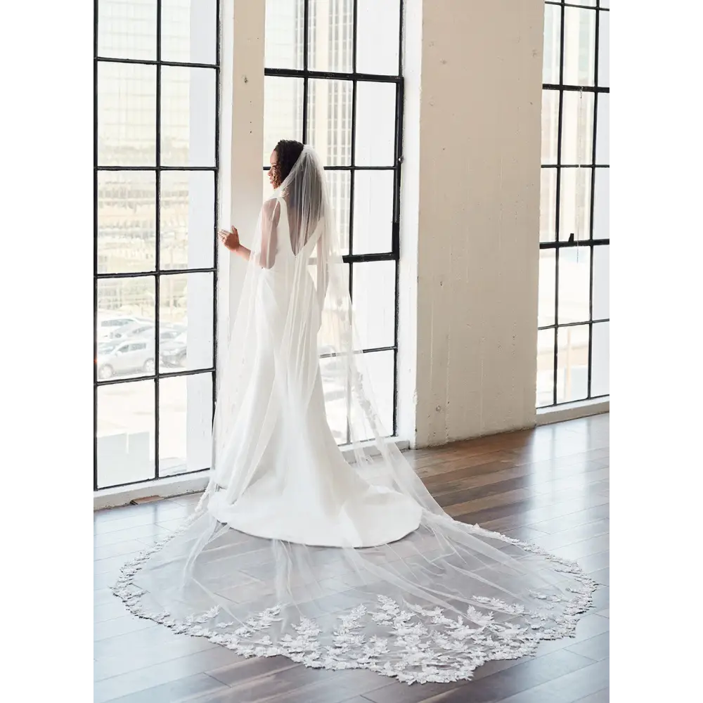 Royal Cathedral Bridal Veil with Lace Trim | Elegant Wedding Veil for Bride (Style V2396RC) - Perfect for Church Weddings, Cathedral Ceremonies & Formal Bridal Looks
