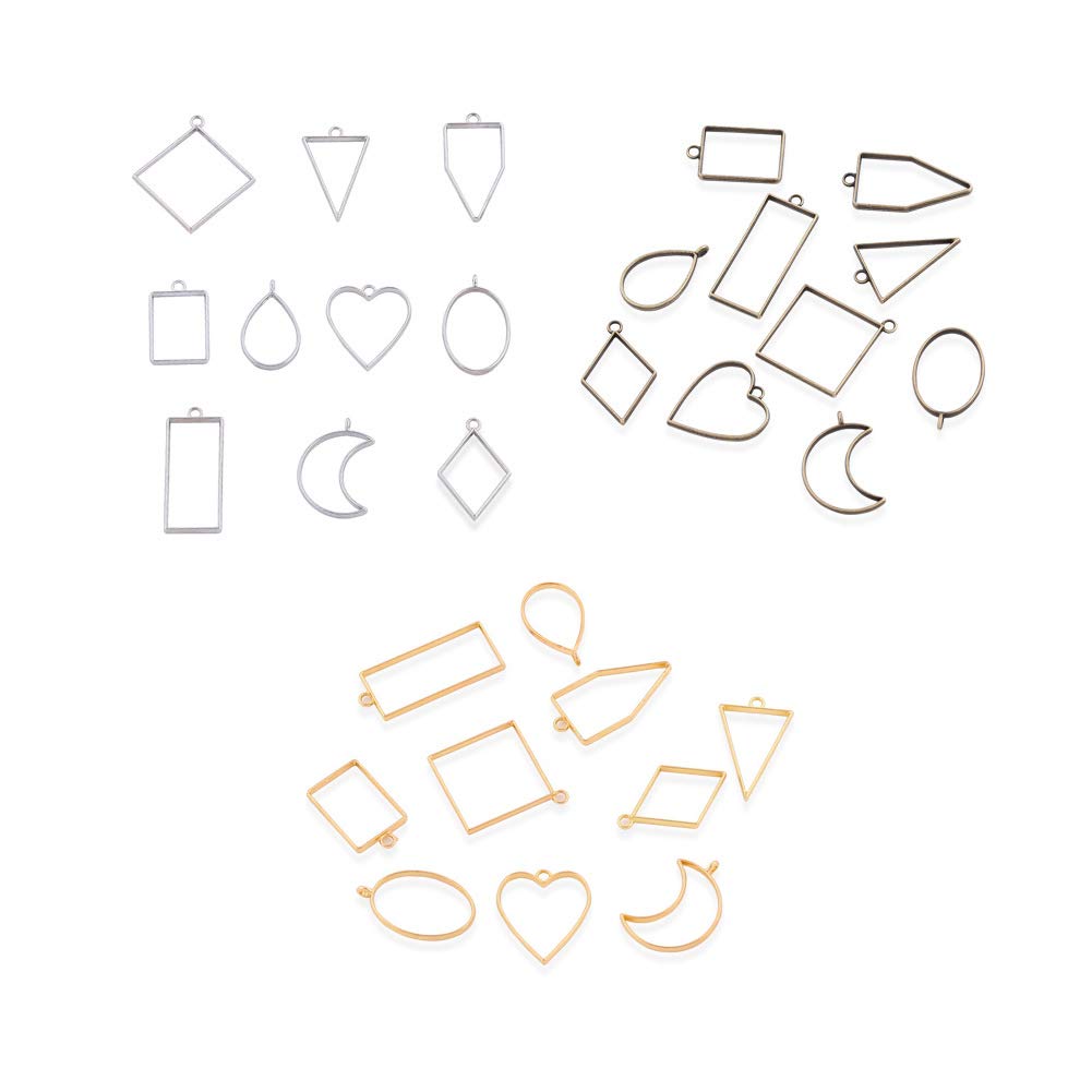 UUYYEO 30 Pcs Stainless Steel Geometric Open Bezel Charms - Hollow Pressed Flower Frame Pendants Set for DIY Resin Jewelry Making, Crafting Unique Earrings, Necklaces & Bracelets - Perfect for Handmade Gifts, Boho Accessories & Wedding Decor