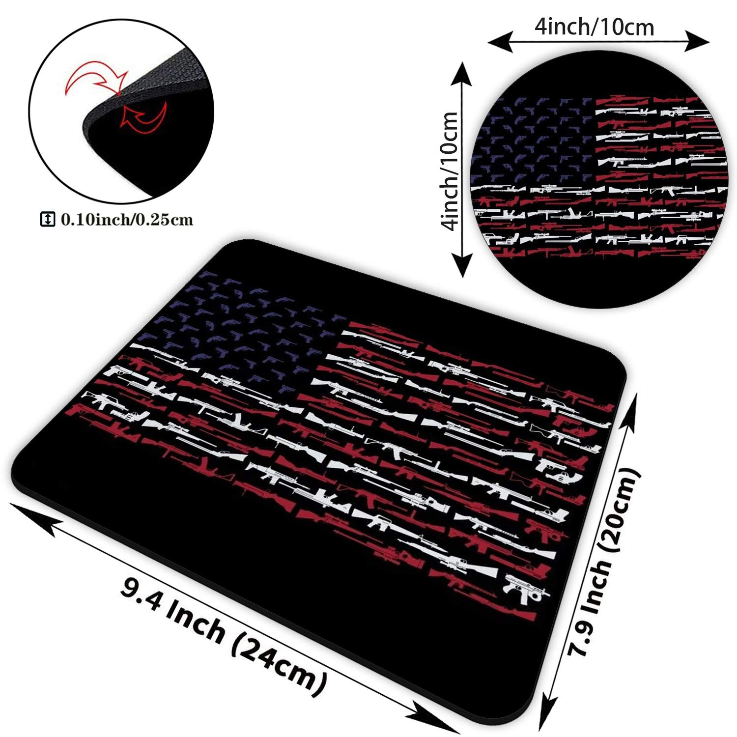 Non-Slip Rubber Gaming Mouse Pad & Coasters Set with American Gun Flag Design - Large Rectangle Mouse Mat for PC, Laptop, Office Work & Video Games - Perfect for Gamers, Programmers & Home Office Use