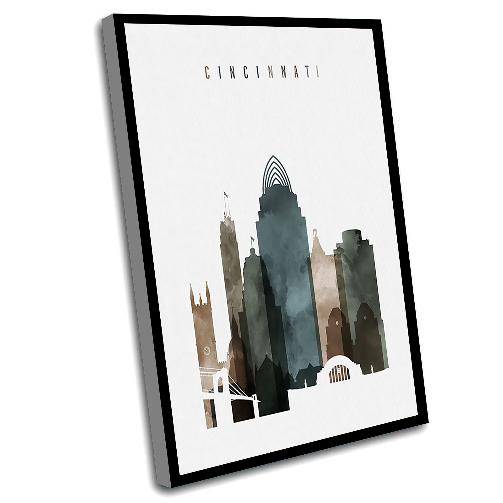 Boho Wall Art Decor - 8x12 Inch Framed Cincinnati Skyline Print, White - Perfect for Bedroom, Office & Home Decor - Unique Travel Gift Idea for Art Lovers