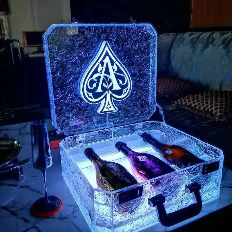 Ace of Spades LED Champagne Briefcase - 3 Bottle Whisky & Wine Carrier with Ice Rock Cooling - VIP Cocktail Presenter for Parties, Gifts & Luxury Events