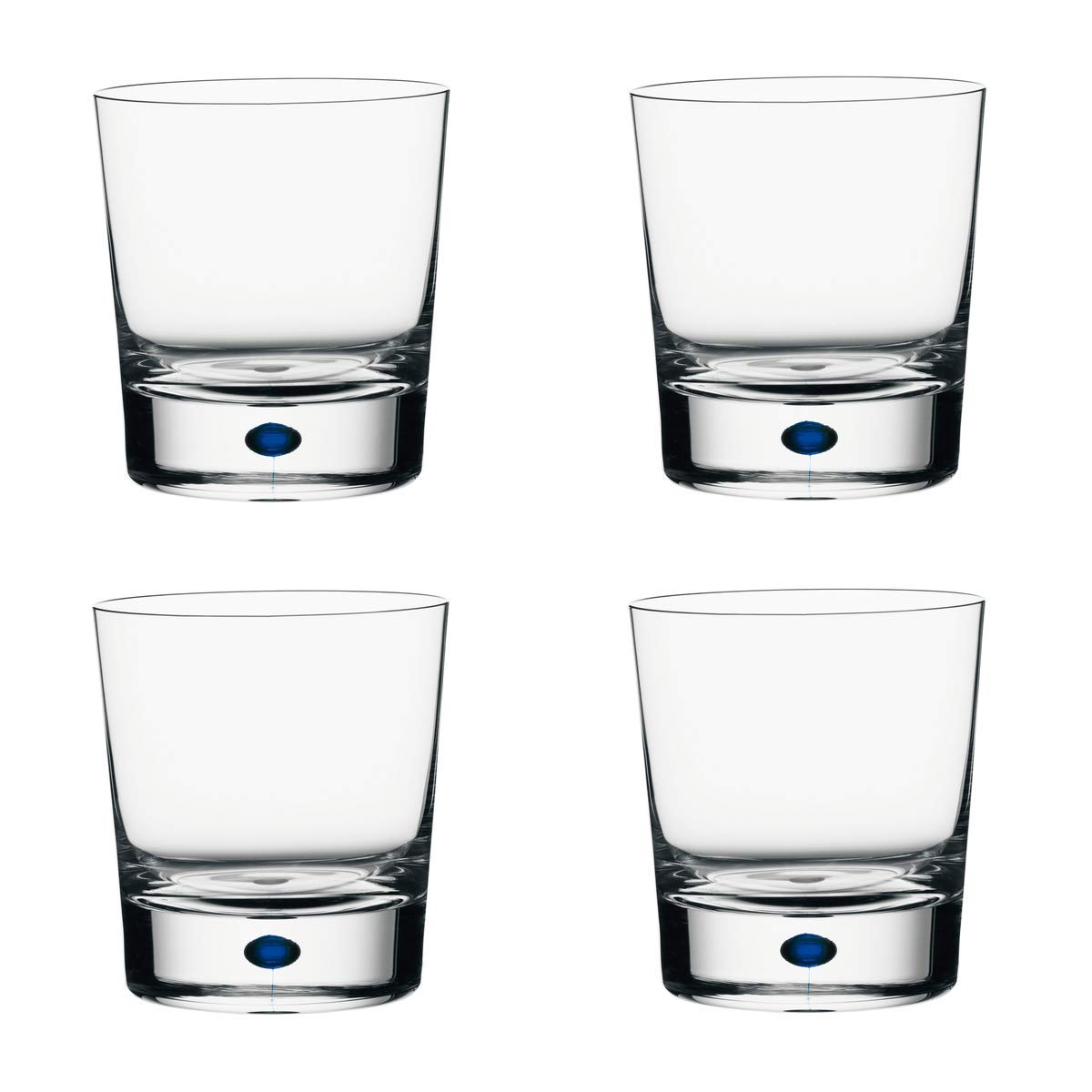 Orrefors Crystal Intermezzo Blue Double Old Fashioned Whiskey Glasses - Set of 4 Elegant Barware for Cocktails, Bourbon & Scotch - Perfect for Home Bars, Dinner Parties & Gifts