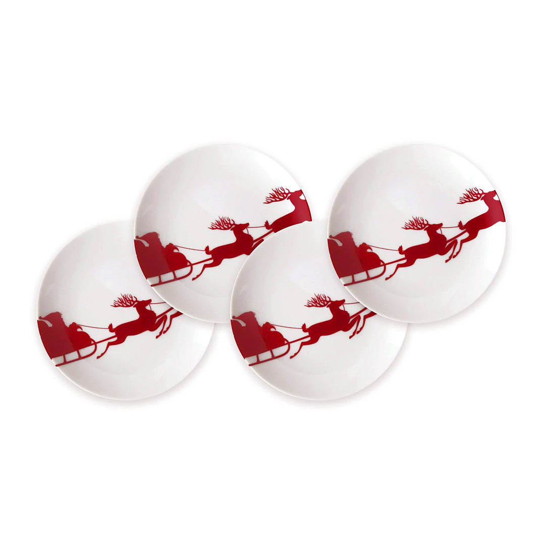 Santa's on His Way Canapé Plates - Set of 4 Holiday Appetizer Dishes for Christmas Parties & Festive Gatherings