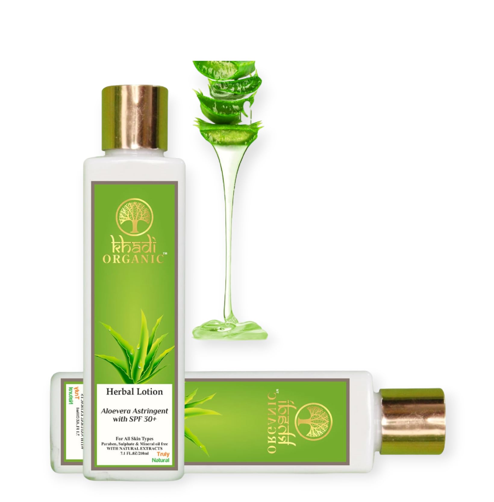 Khadi Organic Aloe Vera Astringent Lotion with SPF 30++ | 210ml | Natural Skincare for Oily & Acne-Prone Skin | Perfect for Daily Sun Protection & Face Toning