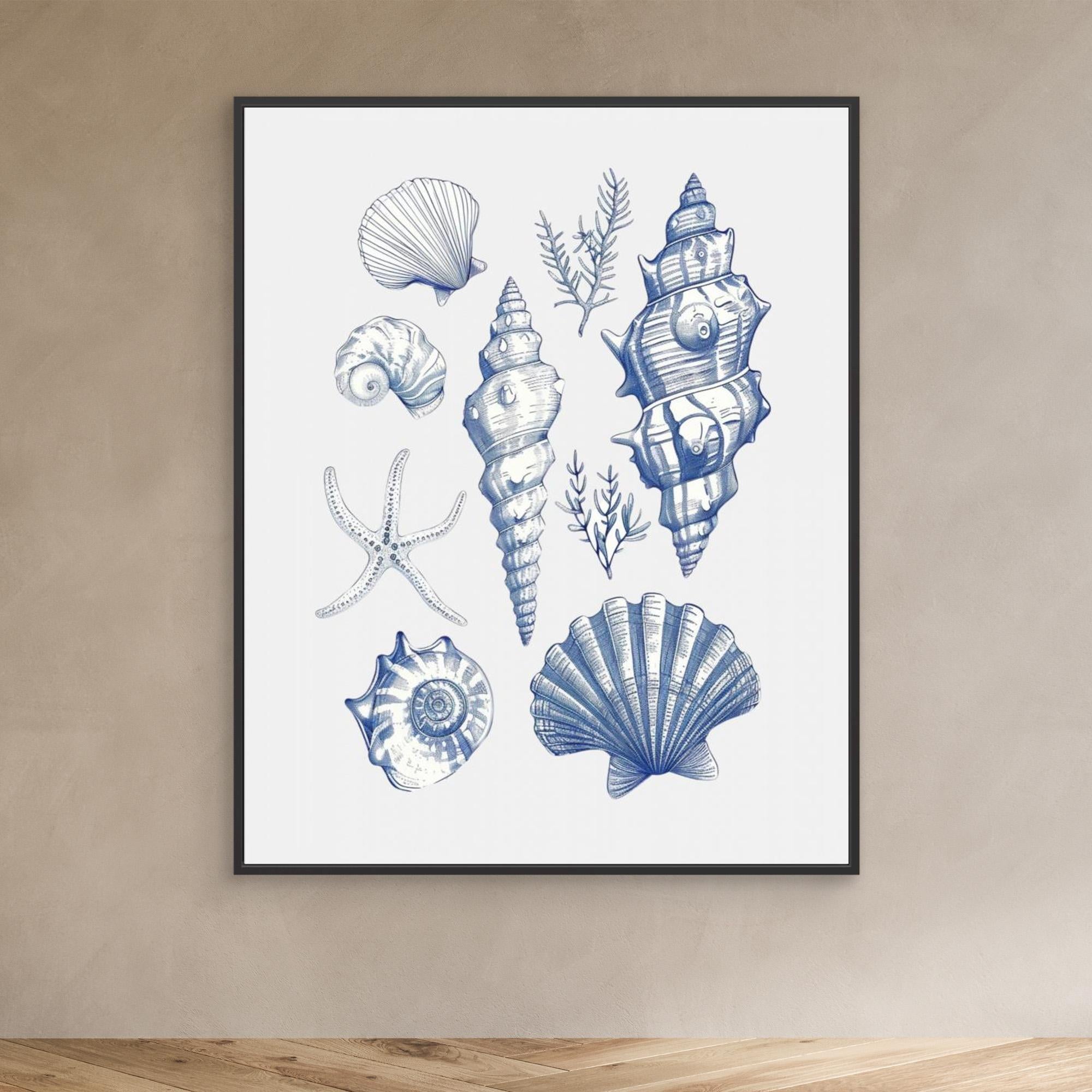 Jolly And Dash Shell Collage Canvas Print - Coastal Beach Wall Art Decor for Living Room, Bedroom & Office