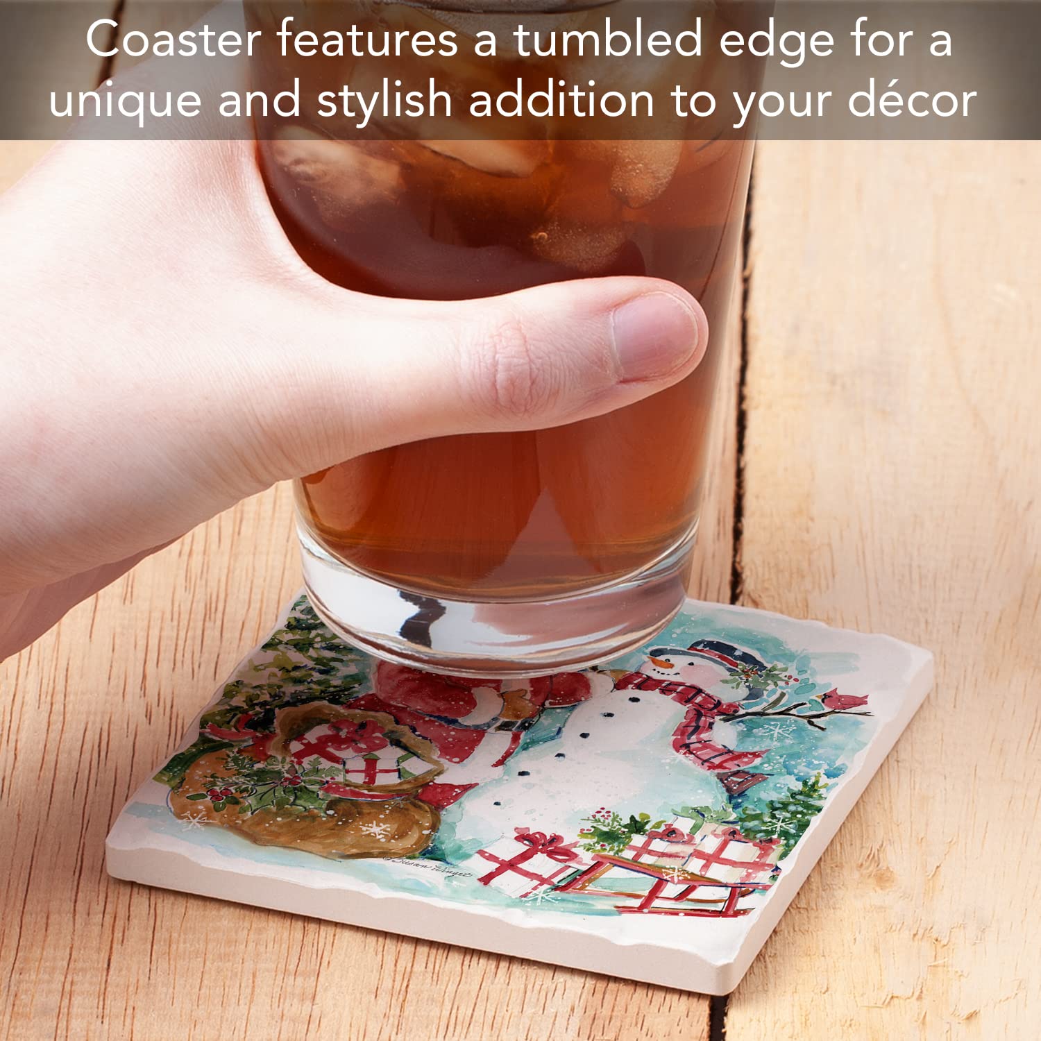 Thirstystone Santa & Snowman Cork-Backed Stone Coaster Set - 4