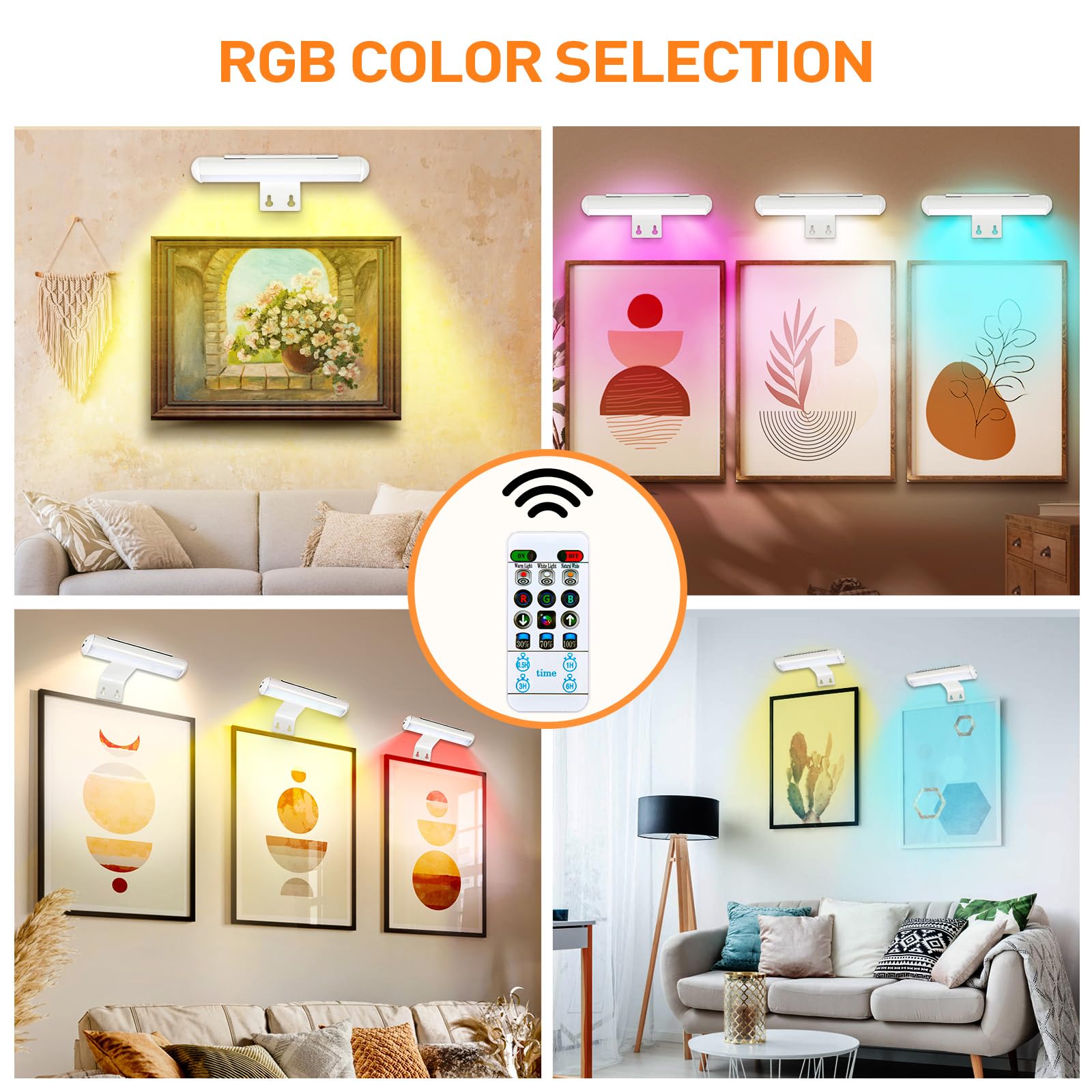 2 Pack Battery Operated Picture Lights with Remote Control - Dimmable LED Art Light with Timer for Wall Paintings, Photo Frames, Portraits & Dartboards - Metal Body for Living Room, Gallery & Home Decor