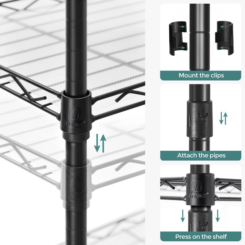 SONGMICS 6-Tier Metal Storage Shelves, Heavy Duty Wire Shelving Unit for Kitchen, Garage, Pantry - Adjustable Shelves with Shelf Liners & 8 Hooks - 11.4