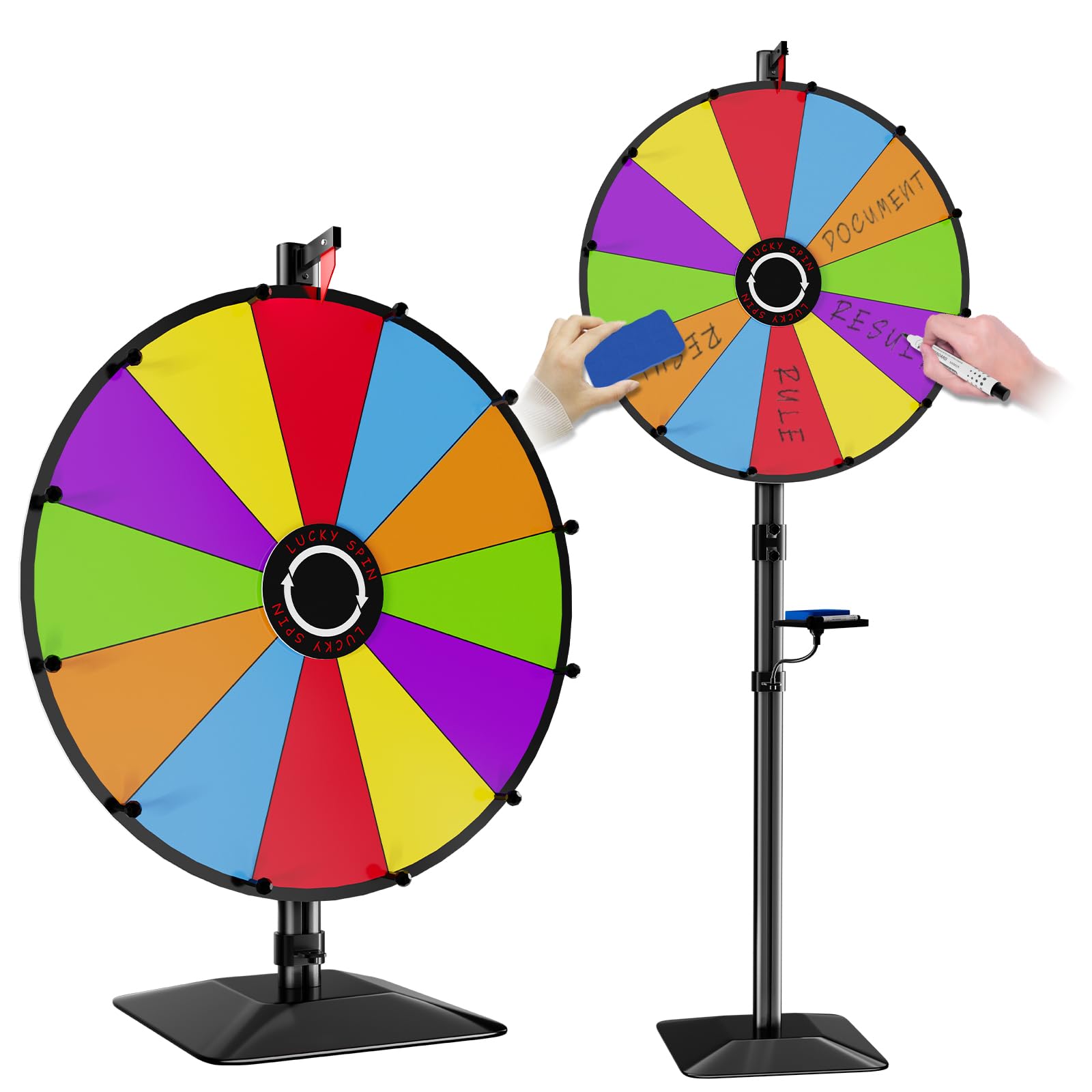 24 Inch Heavy Duty Prize Wheel - Dual Use Tabletop & Floor Stand with Adjustable Height, 12 Slots & Dry Erase Kit - Perfect for Carnival Games, Casino Nights, Trade Shows & Classroom Activities