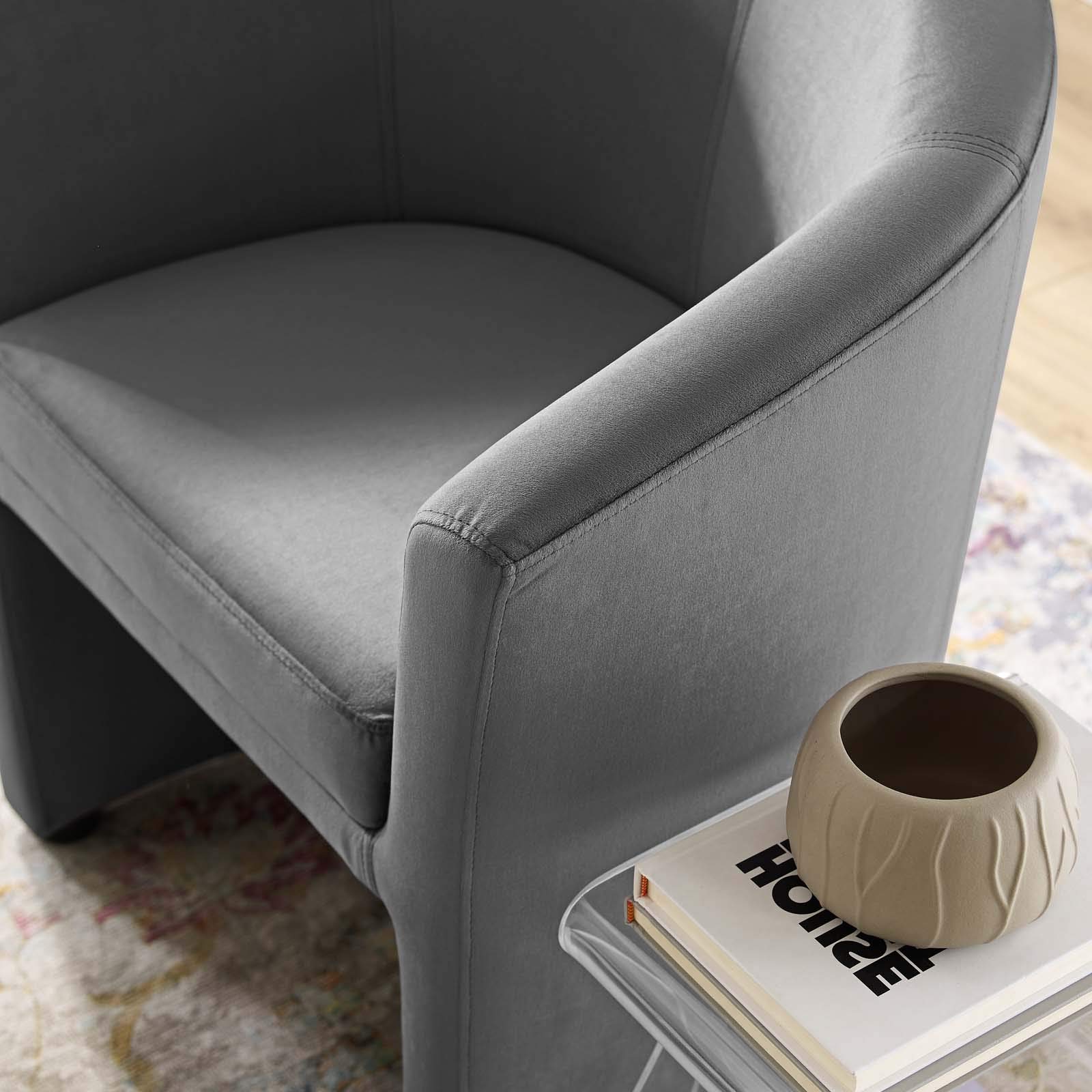 Modern Velvet Accent Chair with Ottoman - Gray Living Room Lounge Lobby Armchair for Home Decor | Perfect for Reading Nook, Bedroom Sitting Area & Office Waiting Room