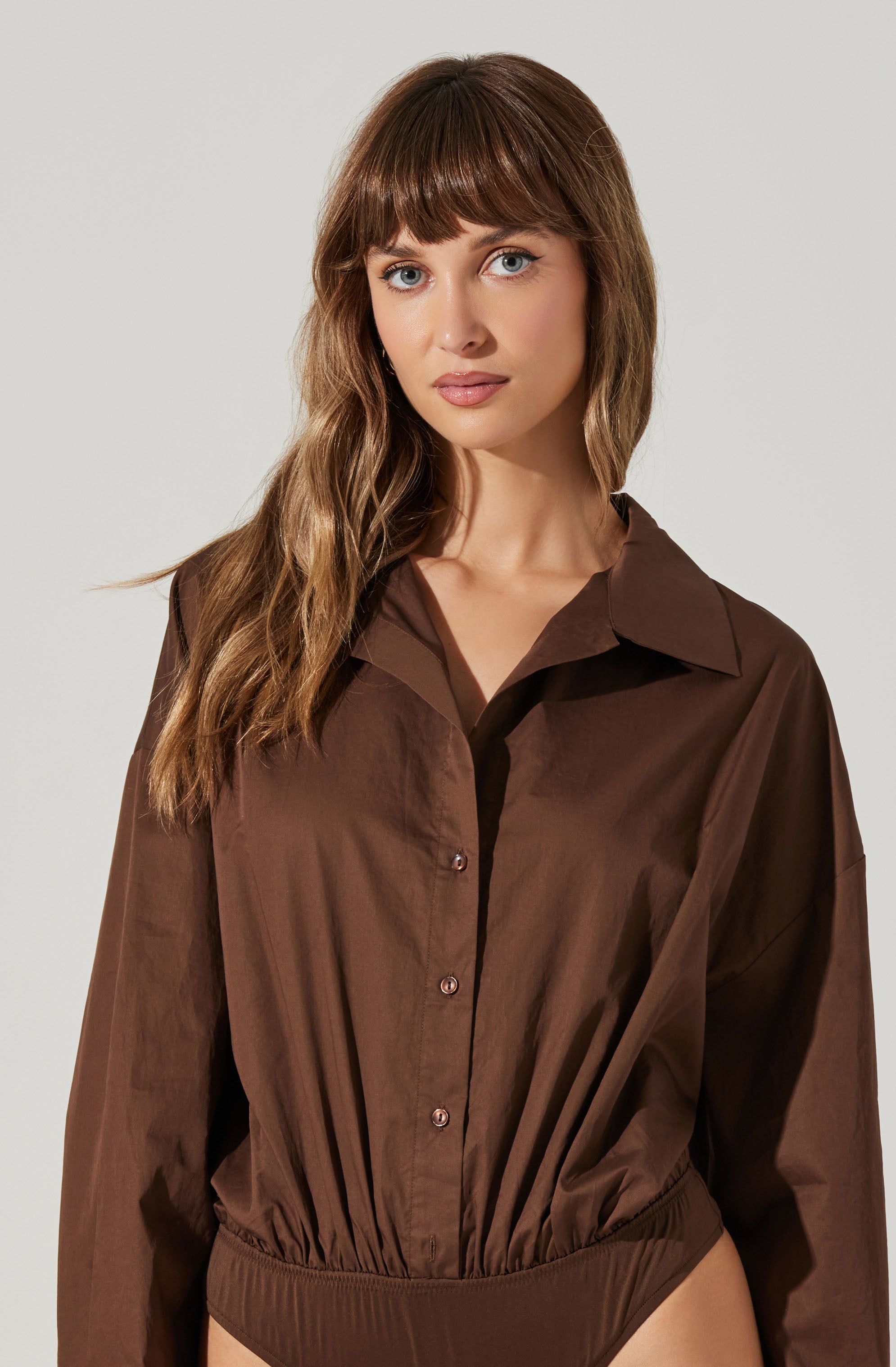 Sahana Women's Button Up Shirt Bodysuit - Stylish Stretchy Blouse for Casual Wear & Office Outfits | Perfect for Work, Dates & Everyday Fashion