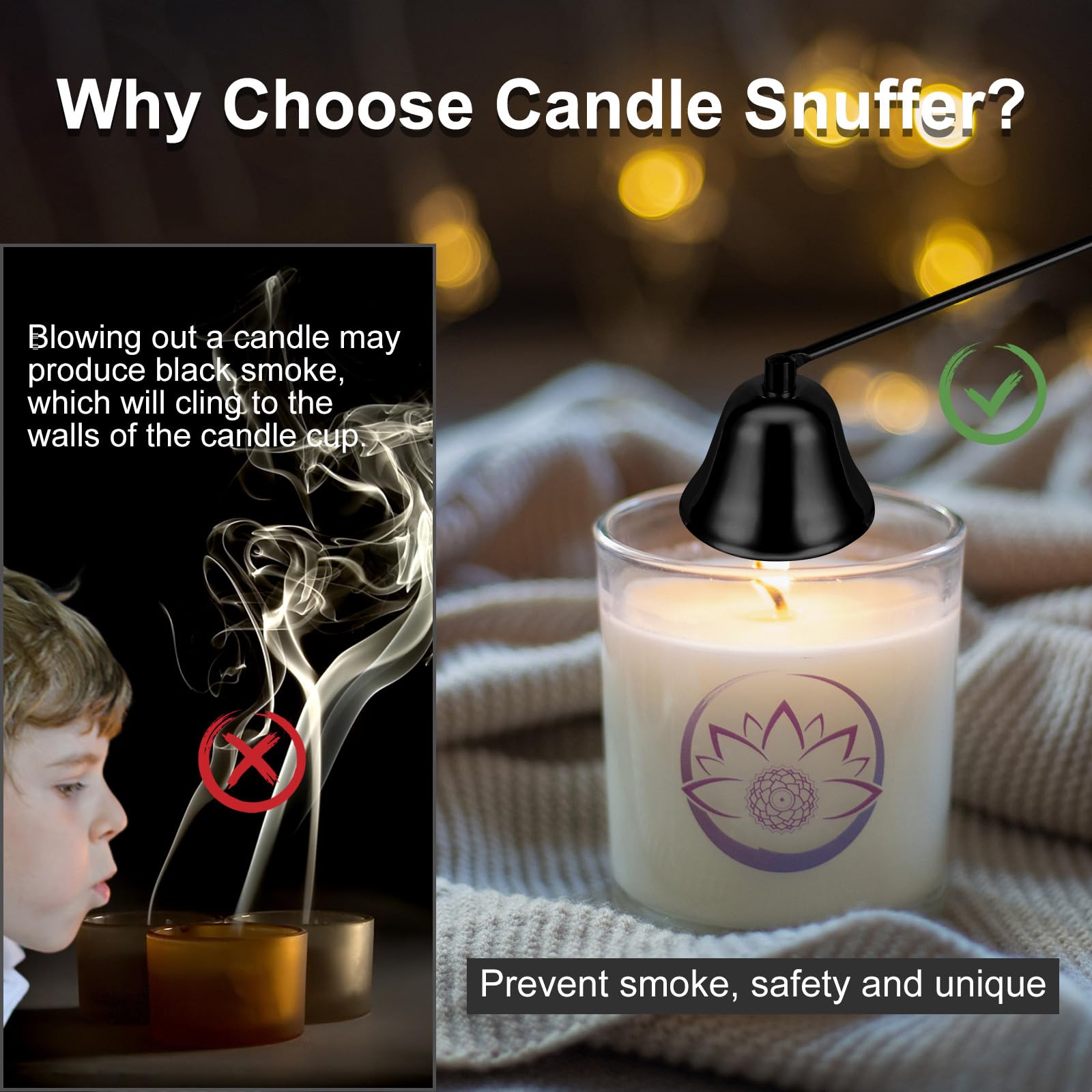 Long Handle Metal Candle Snuffer - Black Wick Extinguisher for Scented & Aromatherapy Candles - Perfect for Home & Spa Use