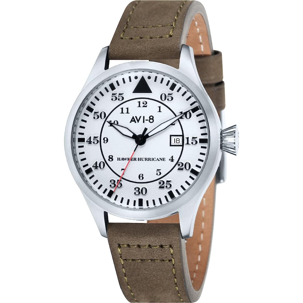 AVI 8 Hawker Hurricane Men's Military Watch - Brown Leather Strap - AV-4012-01 - Vintage Pilot Style Timepiece for Everyday Wear & Outdoor Adventures