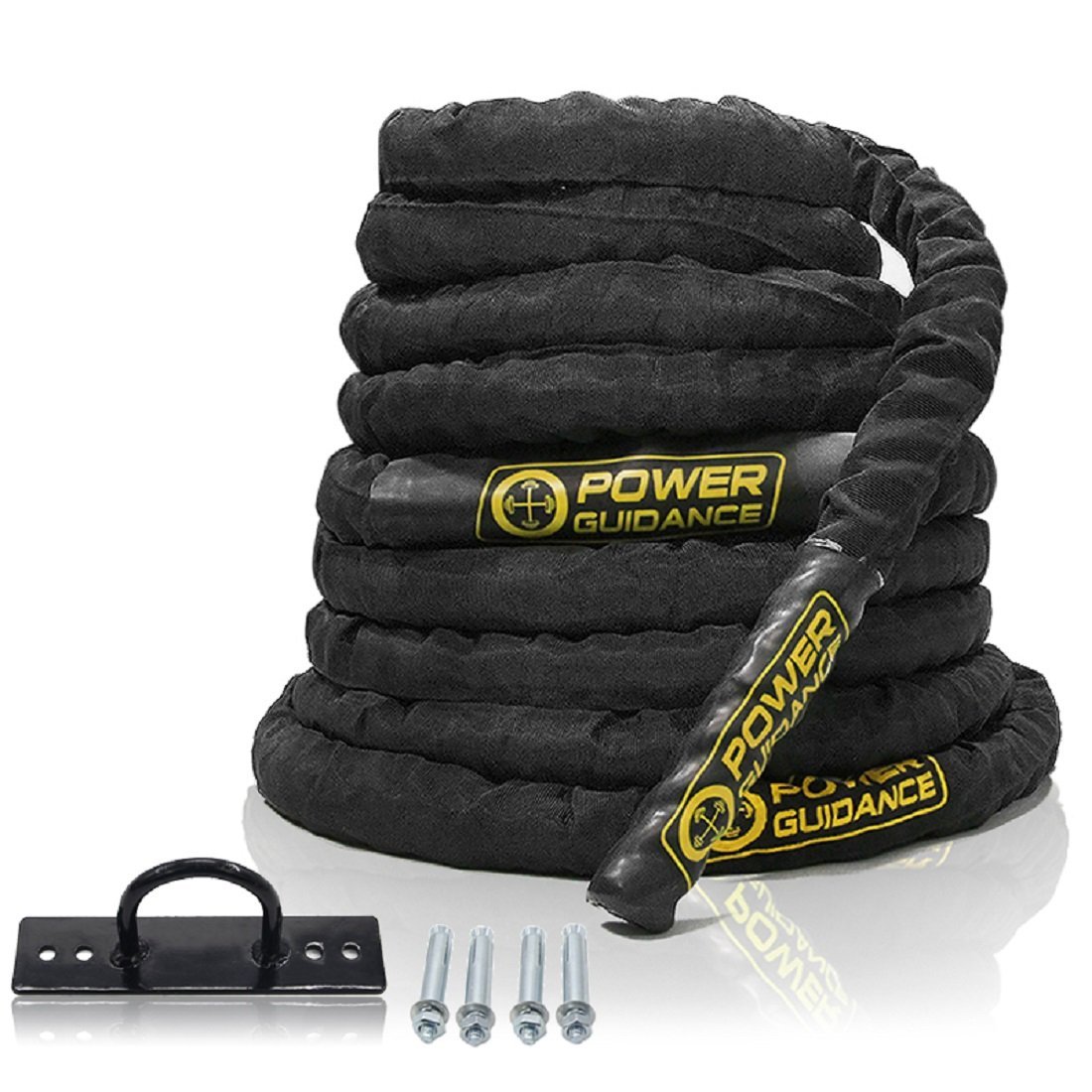 **POWER GUIDANCE Battle Rope - 1.5/2 Inch Diameter Poly Dacron Rope (30/40/50Ft) - Heavy Duty Exercise Equipment for Home Gym, CrossFit & Outdoor Workout - Includes Battle Rope Anchor - Perfect for Strength Training, HIIT & Cardio Workouts**