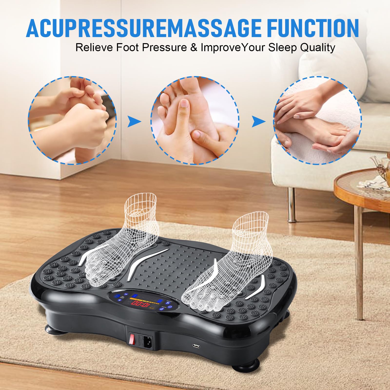 **Vibration Plate Exercise Machine for Weight Loss & Lymphatic Drainage - Adjustable Speed Whole Body Workout Equipment with Resistance Bands - Compact Vibration Platform for Home Gym & Fitness Training**    *(Perfect for Home Workouts, Toning Muscles, Improving Circulation & Relaxation After Exercise)*