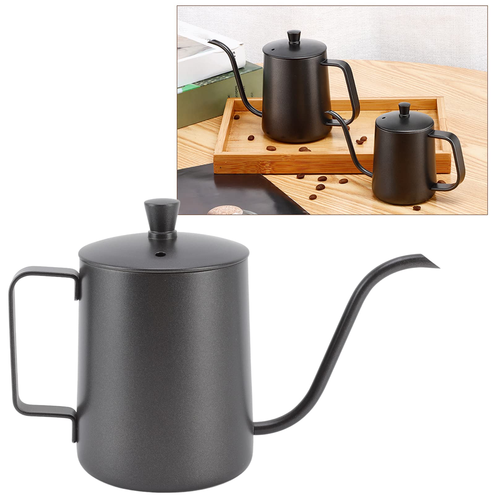 Premium Stainless Steel Pour Over Coffee Kettle - 350ml Mini Drip Coffee Maker with Long Narrow Spout & PTFE Coating (Black) | Perfect for Home Brewing, Specialty Coffee Shops & Camping Trips