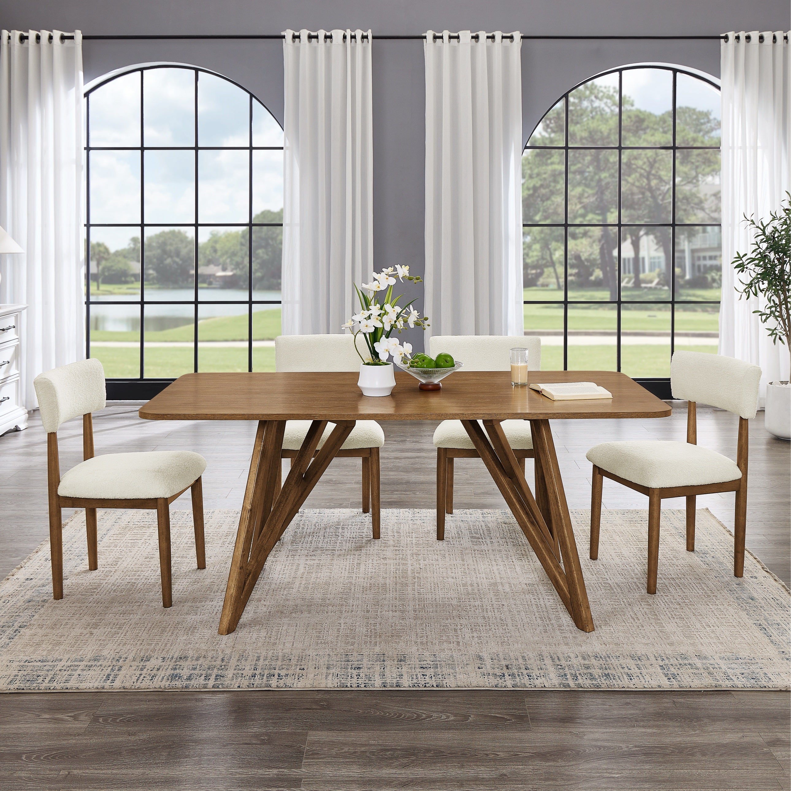 Roundhill Furniture Axler 5-Piece Dining Set - Light Oak Tripod Cross Base Table with 4 Modern Chairs | Perfect for Small Spaces, Breakfast Nooks & Cozy Apartments