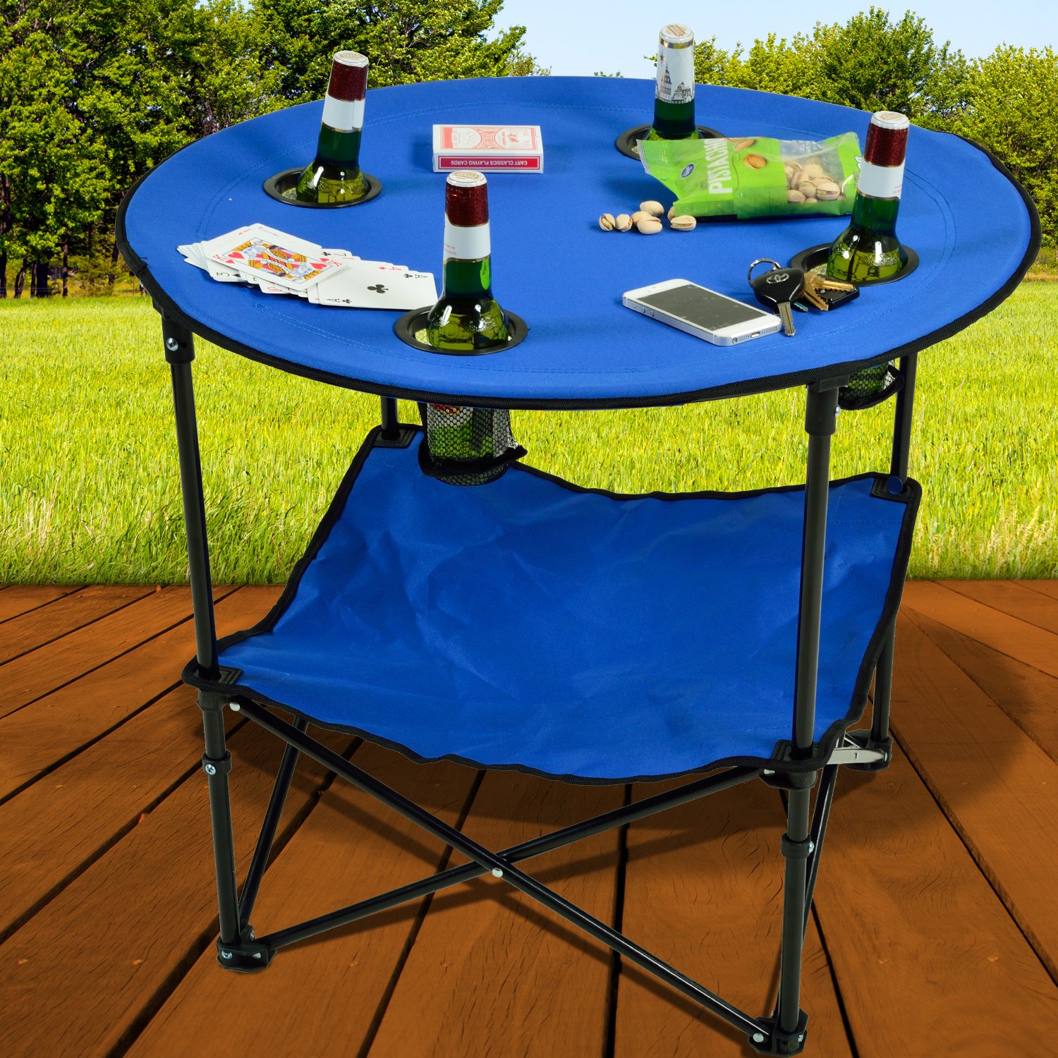 Foldable Compact Canvas Picnic Table for Outdoor - Portable Blue Picnic Table in Carrying Case | Perfect for Camping, Beach, Backyard & Tailgating