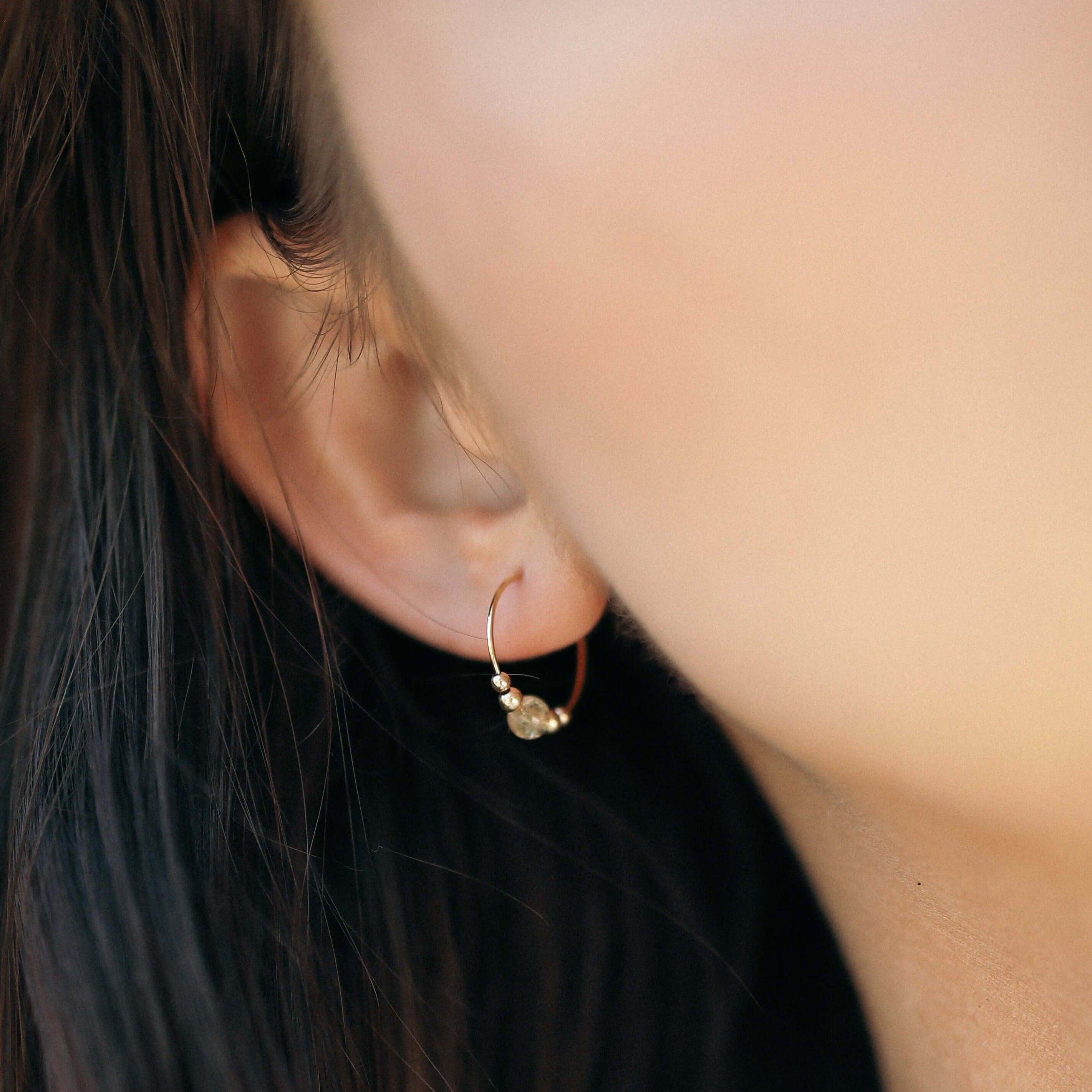 Tiny Yellow Citrine Bead Hoop Earrings - Dainty Gemstone Jewelry for Women | Perfect for Everyday Wear, Parties & Gifts