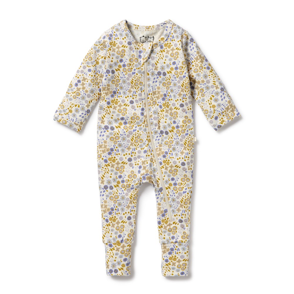 Little Meadow Organic Baby Zipsuit with Feet - Soft & Breathable Cotton Footed Pajamas for Newborns & Infants - Perfect for Sleepwear, Playtime & Everyday Comfort