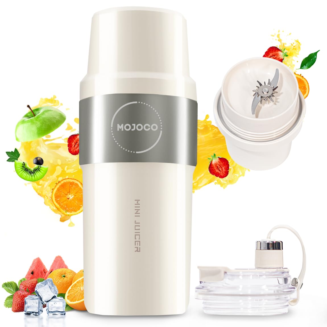 Mojoco Personal Smoothie Blender - Rechargeable Portable Blender for Fruits, Vegetables, Shakes & Smoothies - BPA-Free Food Grade Material - Perfect for Travel, Camping, Gym & Office Use