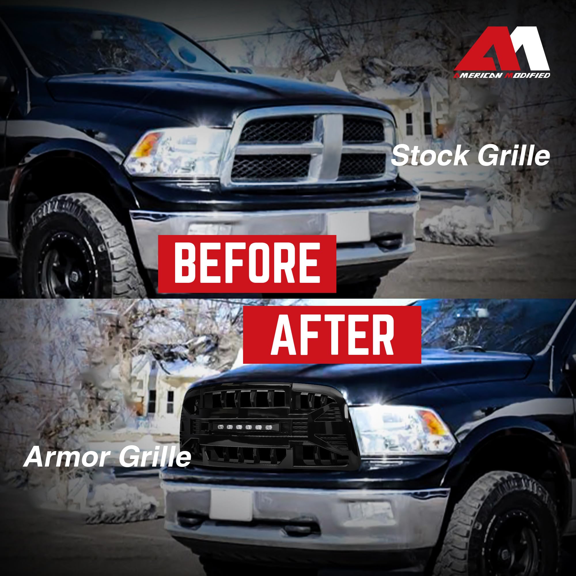 2009-2012 Dodge Ram 1500 Off-Road Grille with LED Lights | Glossy Black Armor Grille Replacement | Enhanced Front End Protection for Truck Enthusiasts | Perfect for Off-Roading, Truck Shows & Daily Driving