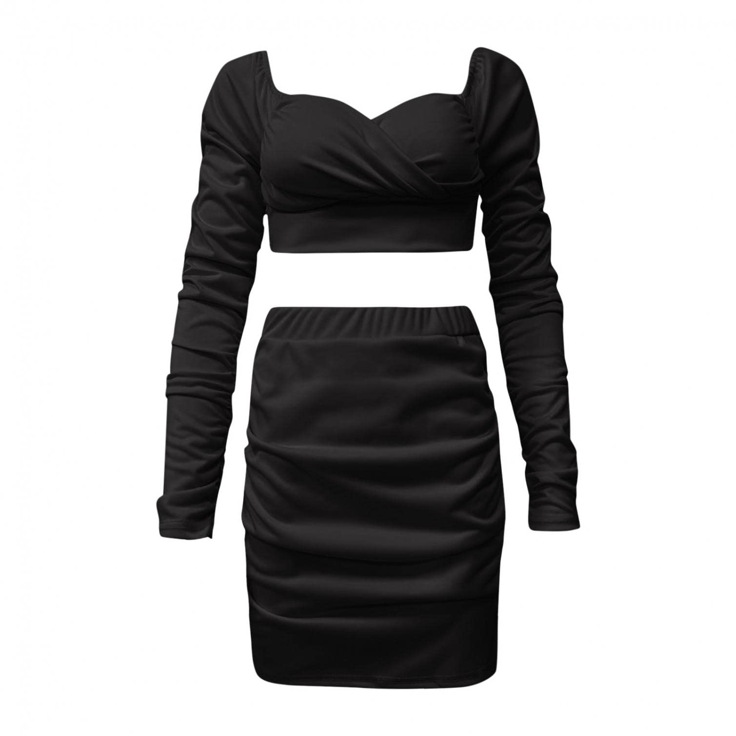 HHHG Women's Two-Piece Spring Dress Set - Casual High-Waisted Low-Cut V Neck Workout Outfit for Gym, Yoga & Summer Fashion