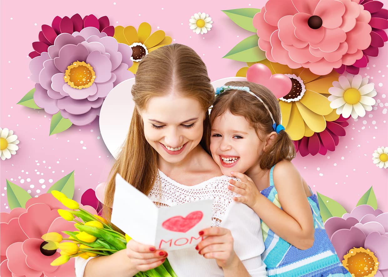 Purple Pink Floral Photo Backdrop for Mother's Day Party Decorations - 7x5ft Photography Background for Mom's Birthday, Baby Shower & Family Photos