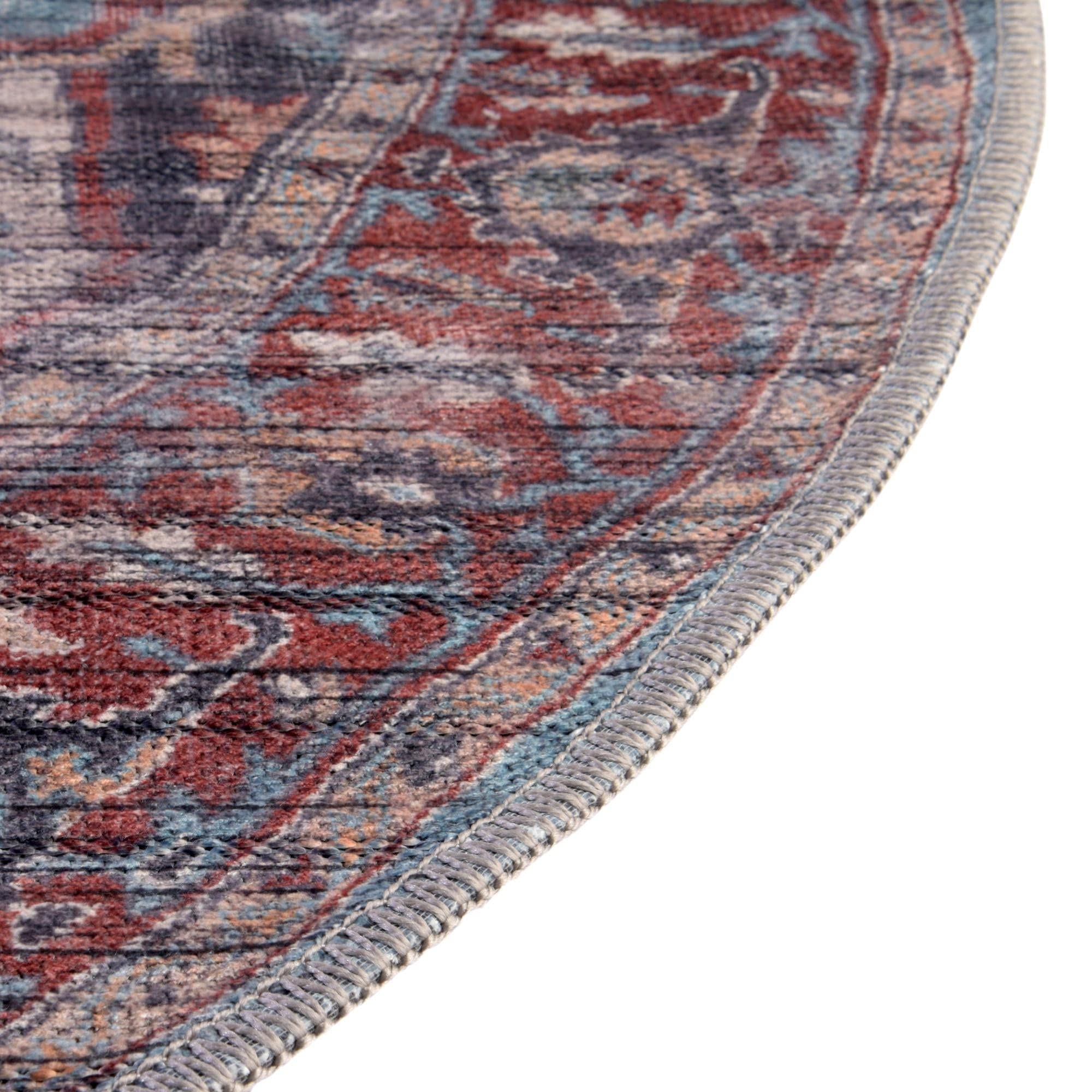 Washable Blue Low-Pile Rug 5' x 8' Oval - Maahru Collection by Rugs.com | Soft & Durable for Living Room, Dining Room, Open Floor Plan | Easy Clean Home Decor for High Traffic Areas