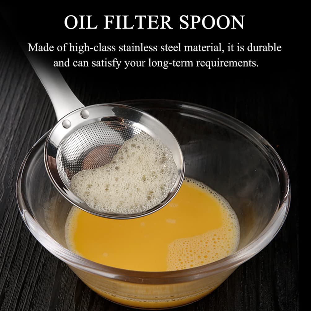 **Stainless Steel Oil Separator Spoon - Kitchen Oil Strainer & Juice Filter with Fine Mesh - Perfect for Frying, Soup Skimming & Fat Removal**
