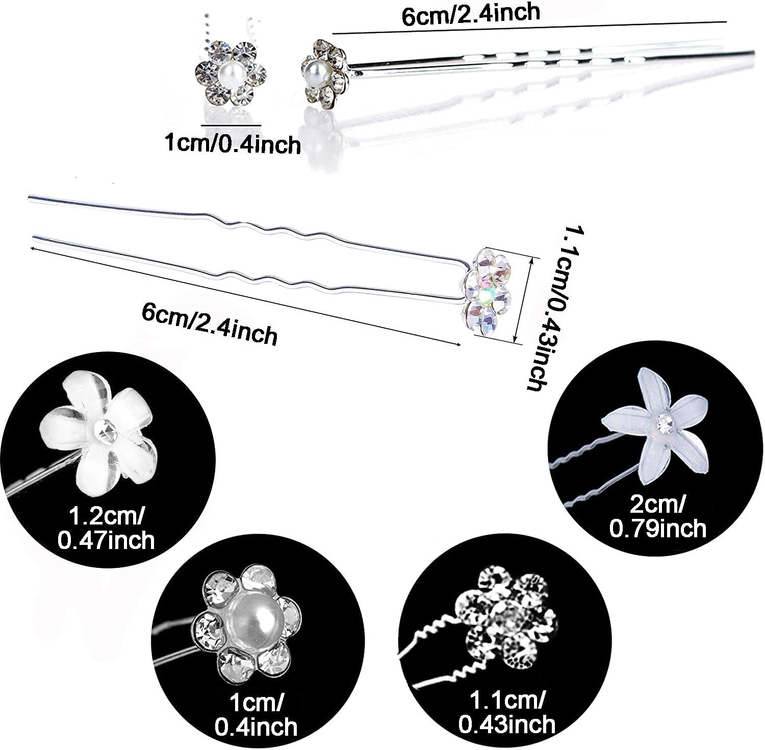 40Pcs Rhinestone Pearl Hair Pins for Women - Elegant U-Shaped Bridal Hair Clips with Flower Design for Wedding, Prom, Party Hairstyles - Perfect Hair Accessories for Brides, Bridesmaids and Special Occasions