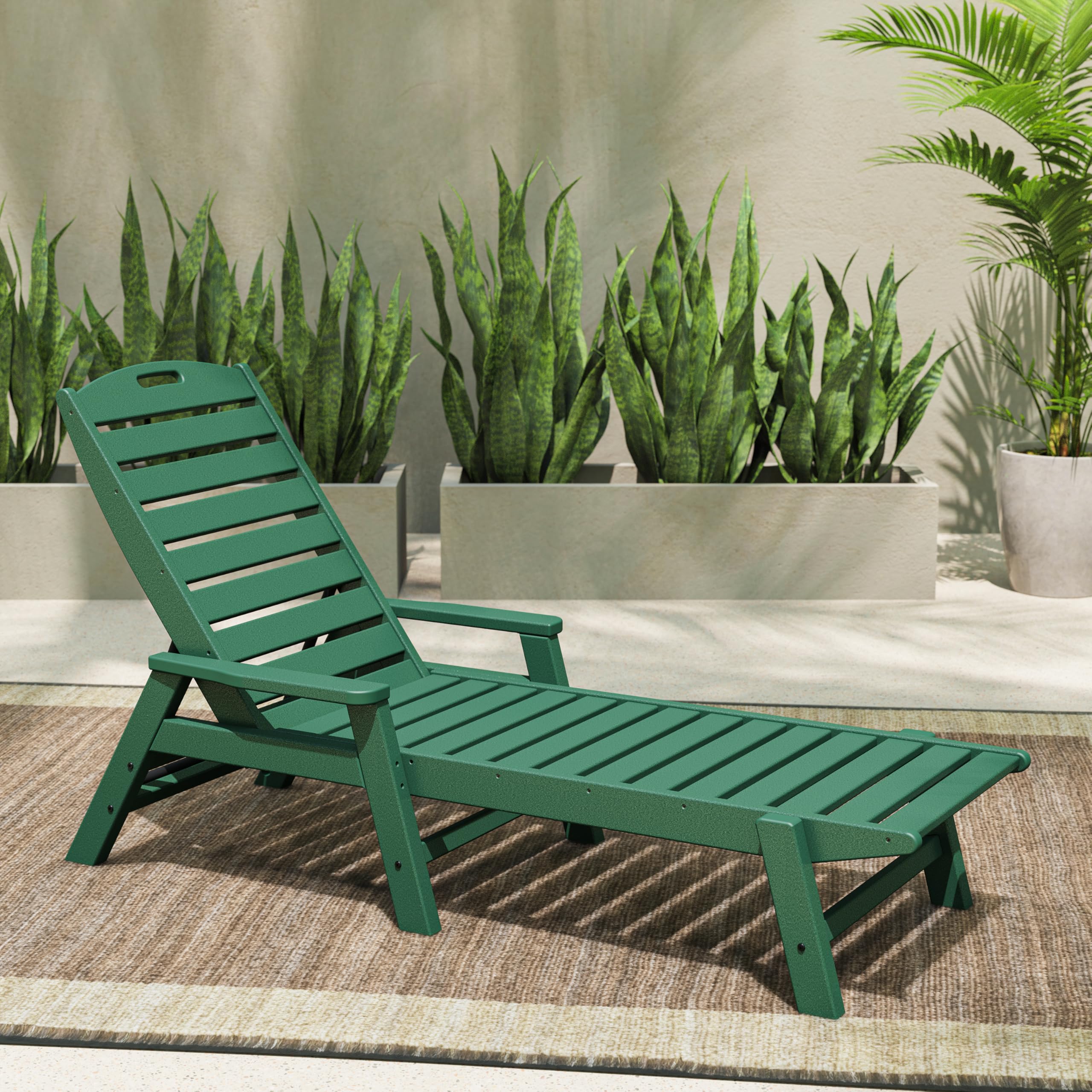 POLYWOOD NCC2280MA-P Nautical Arms Chaise Lounge - Outdoor Patio Furniture, Green - Perfect for Poolside, Beach House, or Backyard Relaxation