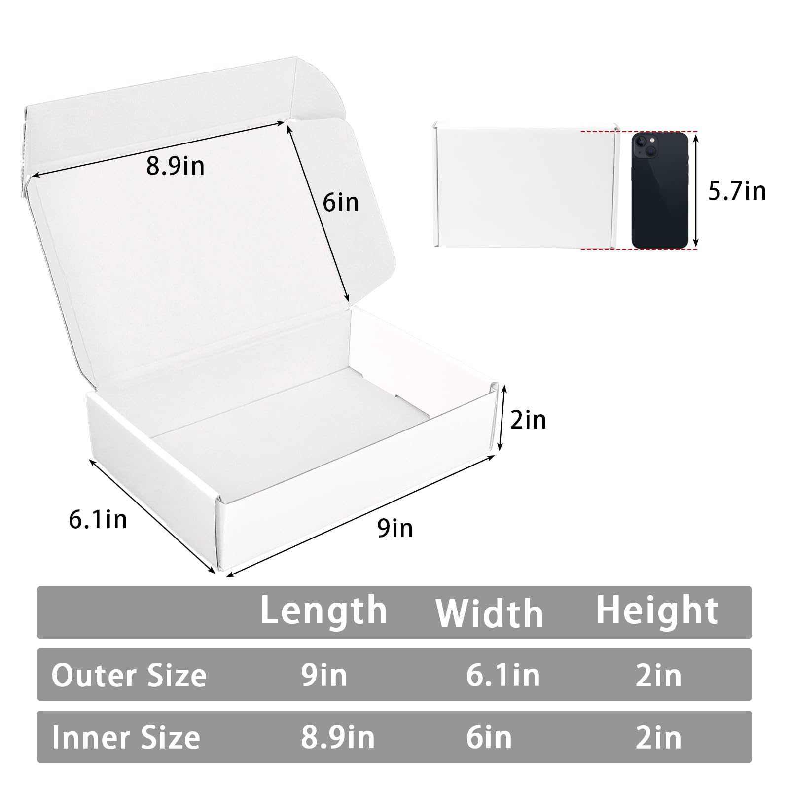 9x6x2 White Shipping Boxes 30 Pack - Small Corrugated Cardboard Mailing Boxes for Small Business & Ecommerce Packaging