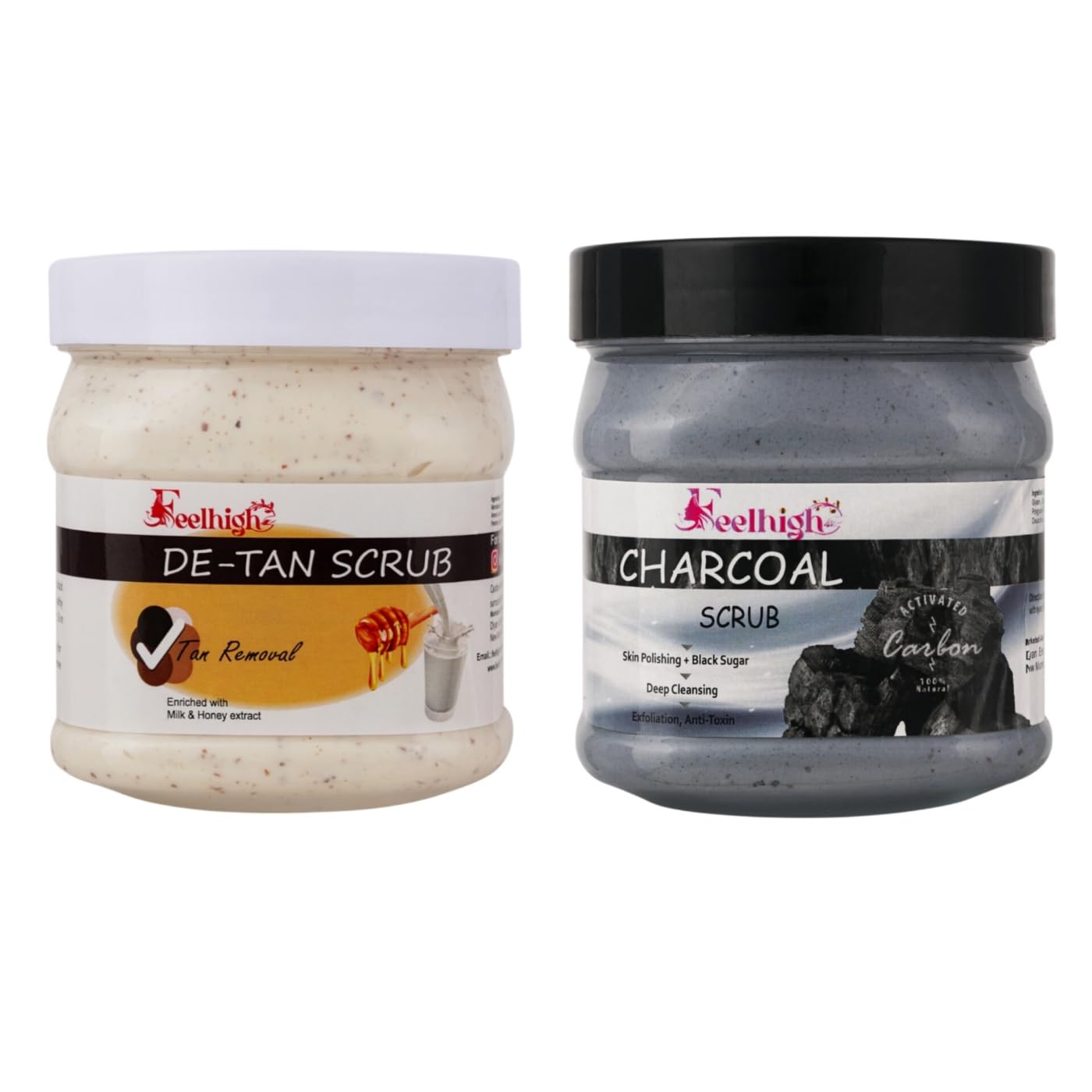 **Milk & Honey Face Scrub 500ml + Charcoal & Black Sugar Scrub 500ml - Deep Cleansing Exfoliating Facial Kit for Men & Women - Perfect for Acne-Prone Skin & Blackhead Removal**