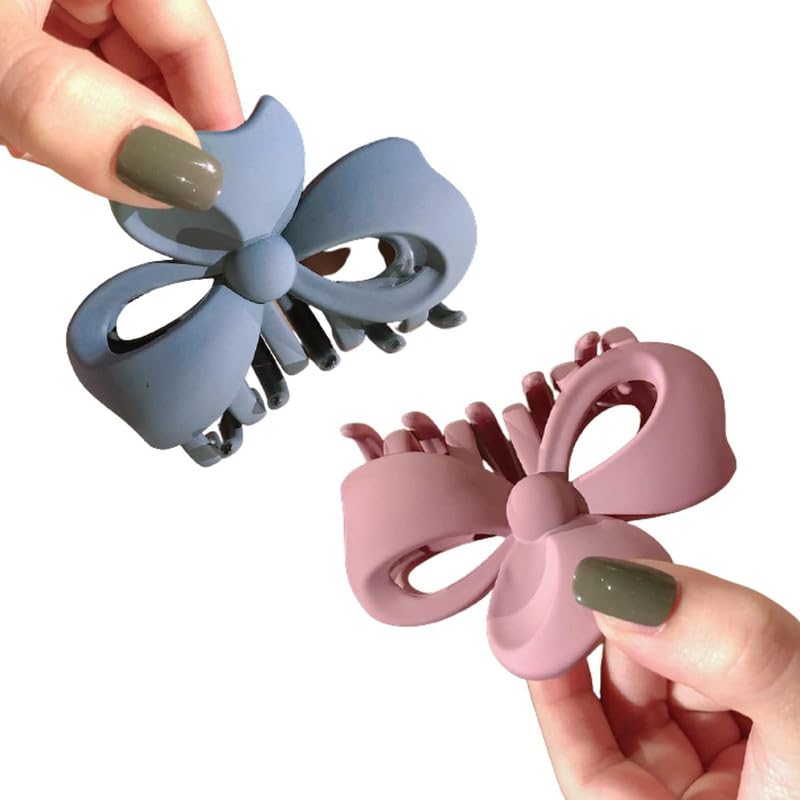 Korean Style Matte Bow Hair Clips for Women & Girls - 2PCS Non-Slip Hair Clutchers, Hair Extensions & Hair Accessories - Perfect for School, Work, Parties & Everyday Styling