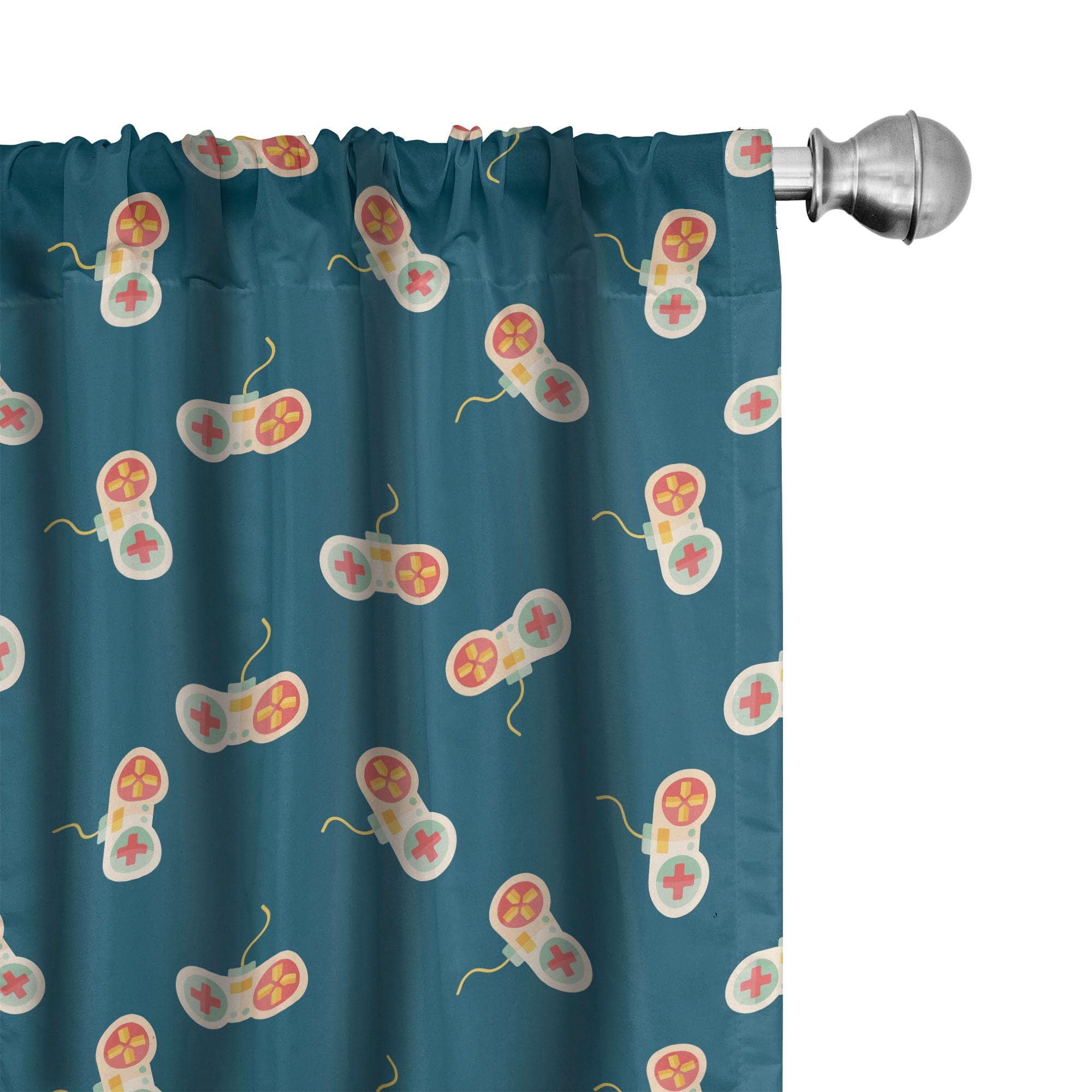 Ambesonne Retro Video Game Console Gaming Curtains - Lightweight 2-Panel Window Treatment with Rod Pocket, 28