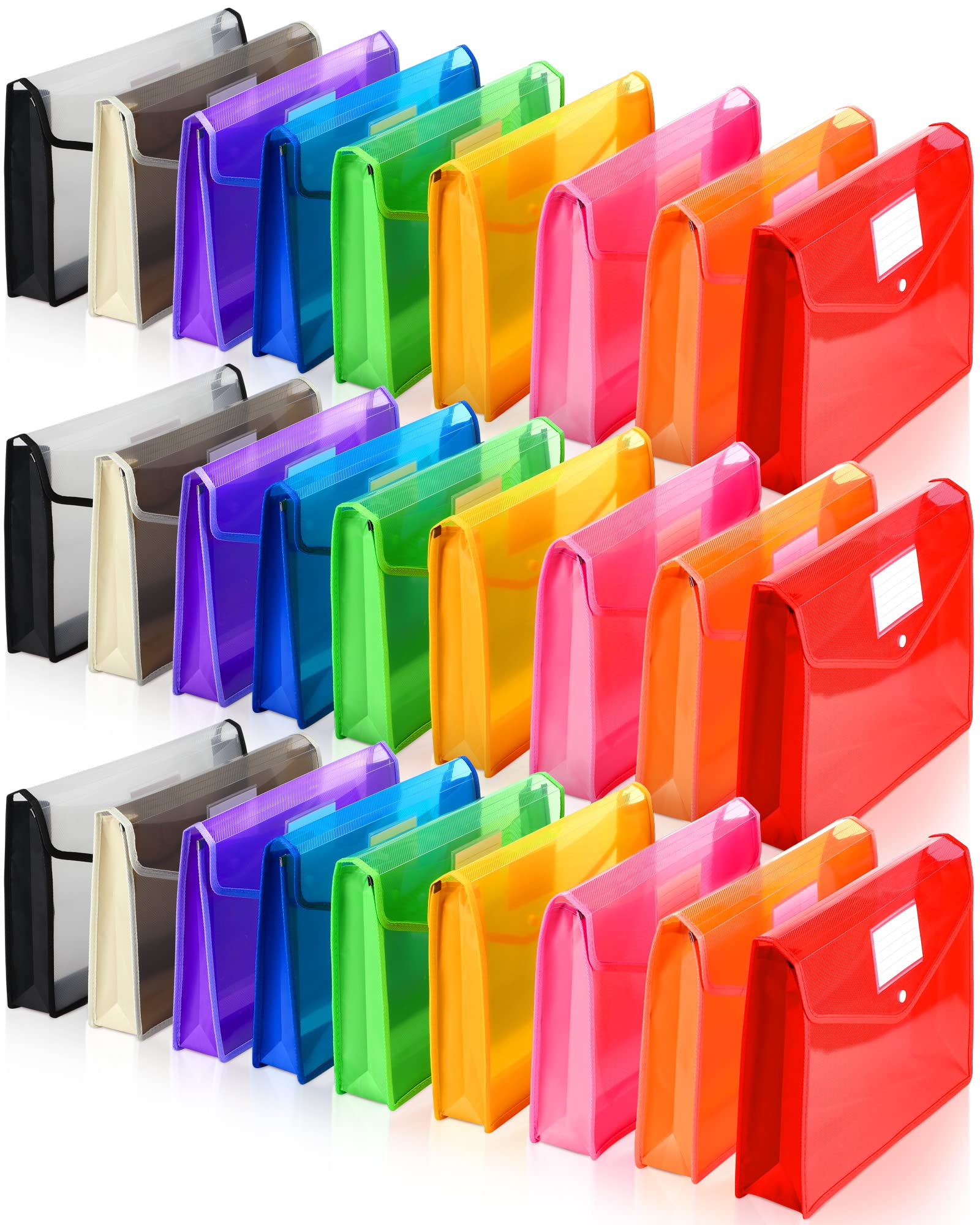 B4 Plastic Expanding File Folders - 27 Pack Colorful Document Organizers with Snap Closure for School, Office & Home | Receipts, Bills, Papers Storage | Multicolor Wallet Folders for Better Organization