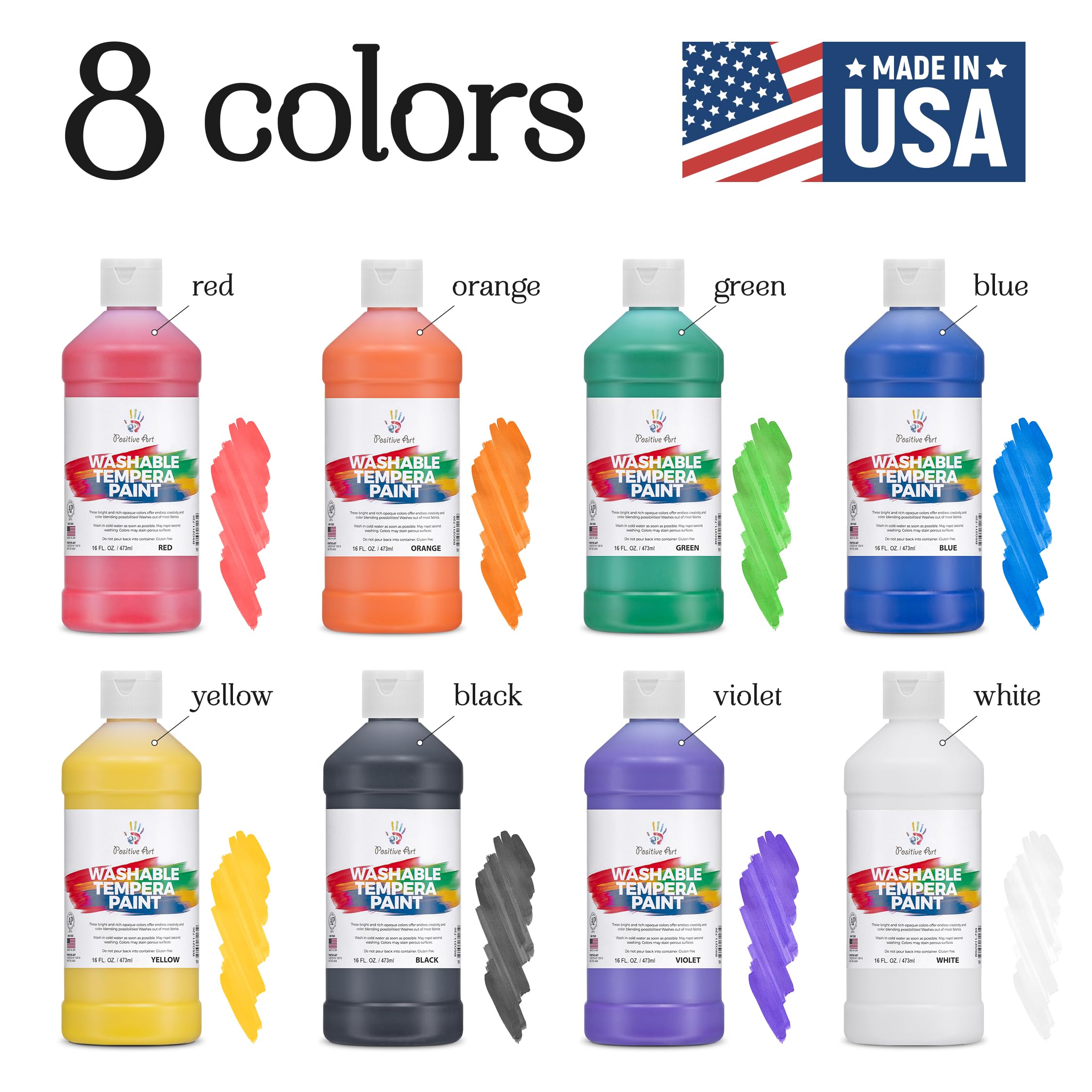 Non-Toxic Washable Tempera Paint Set for Kids - 8 Vibrant Colors (16oz Each) | Safe Finger Paint for Classroom, School & Art Projects | Bulk Student Paint for Creative Activities & DIY Crafts