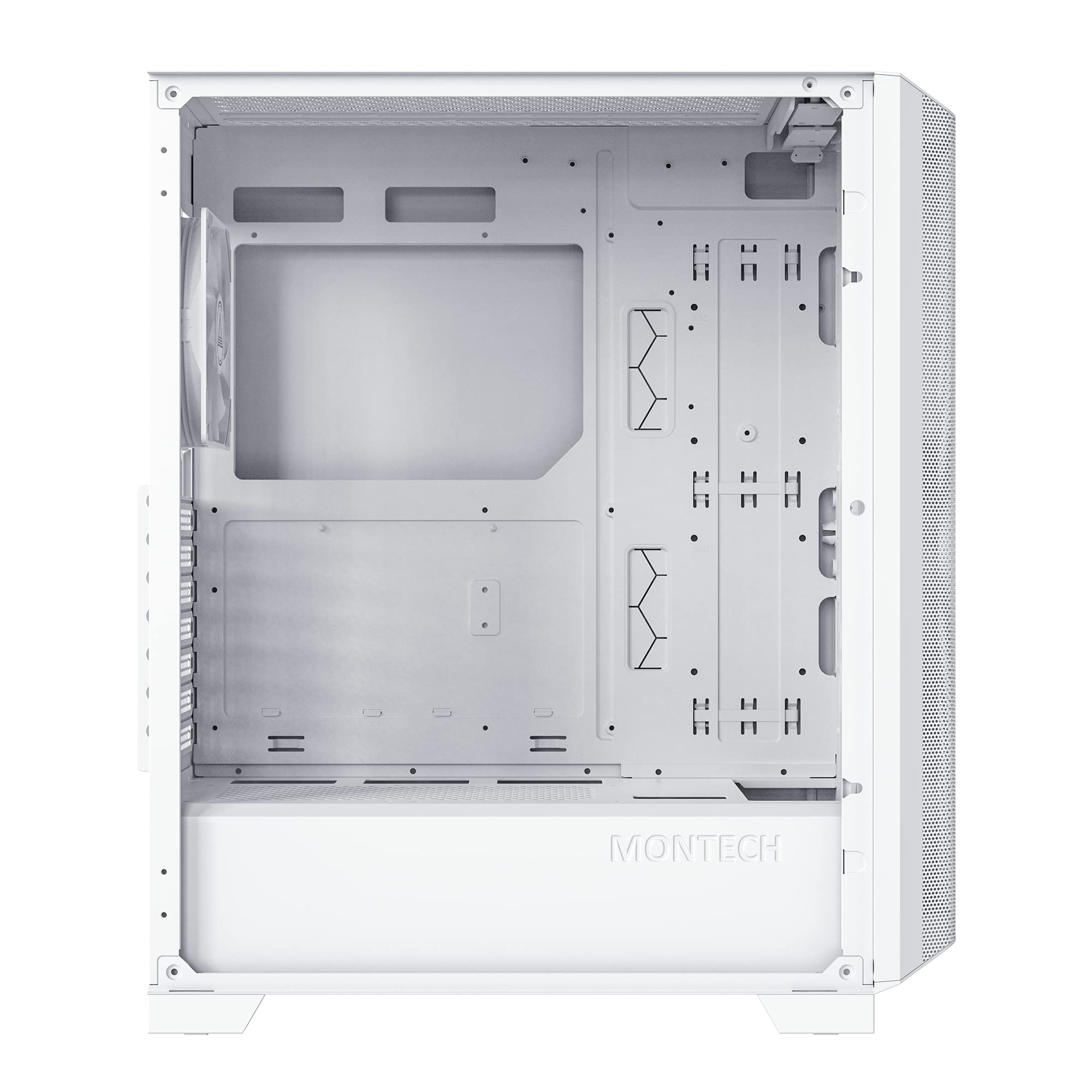 MONTECH Sky One Lite White Mid-Tower PC Case with Tempered Glass Side Panel - Perfect for Gaming Setup & Home Office Workstation