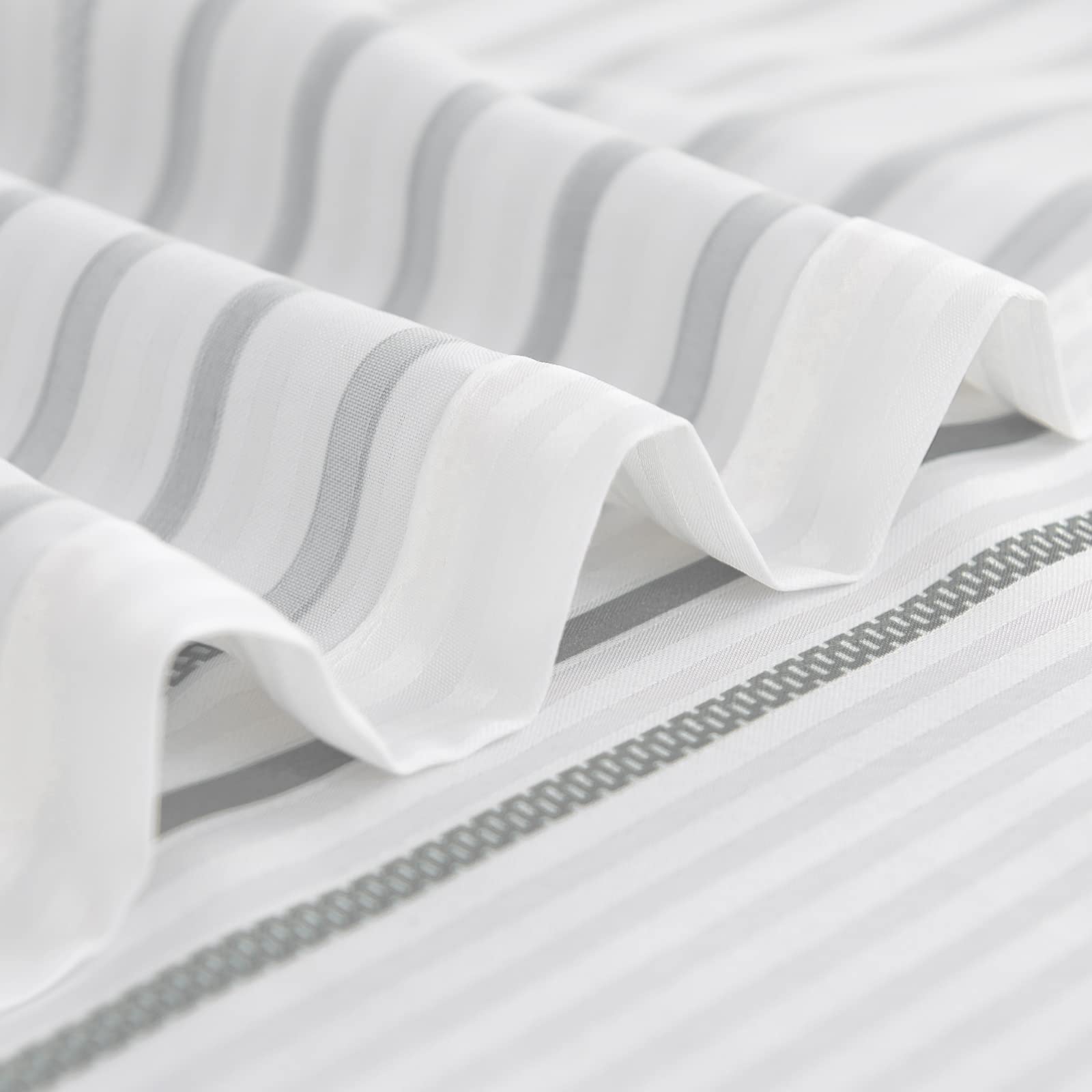 Vangao Grey and White Striped Waterproof Shower Curtain - Textured Fabric Bathroom Curtain Set with Hooks (70x72 Inch) | Modern Hotel Style, Machine Washable | Perfect for Bathroom Decor, Guest Rooms & Spa Retreats