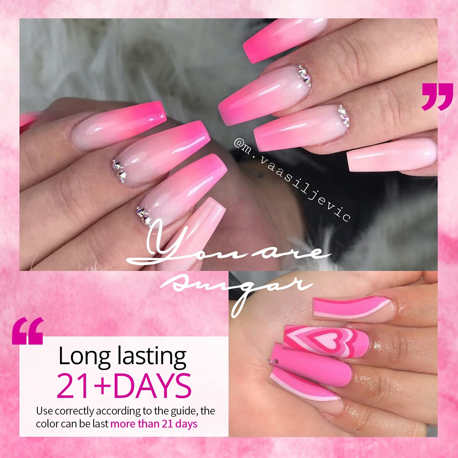 UR SUGAR 6 Colors Pink Gel Nail Polish Set - Soak Off UV/LED Lamp Nail Varnish Kit with Light Pink, Neon Pink & Hot Pink Shades | All-Season DIY Manicure | Valentine's Day Gift for Women & Girls | Perfect for Home Nail Art, Parties & Special Occasions