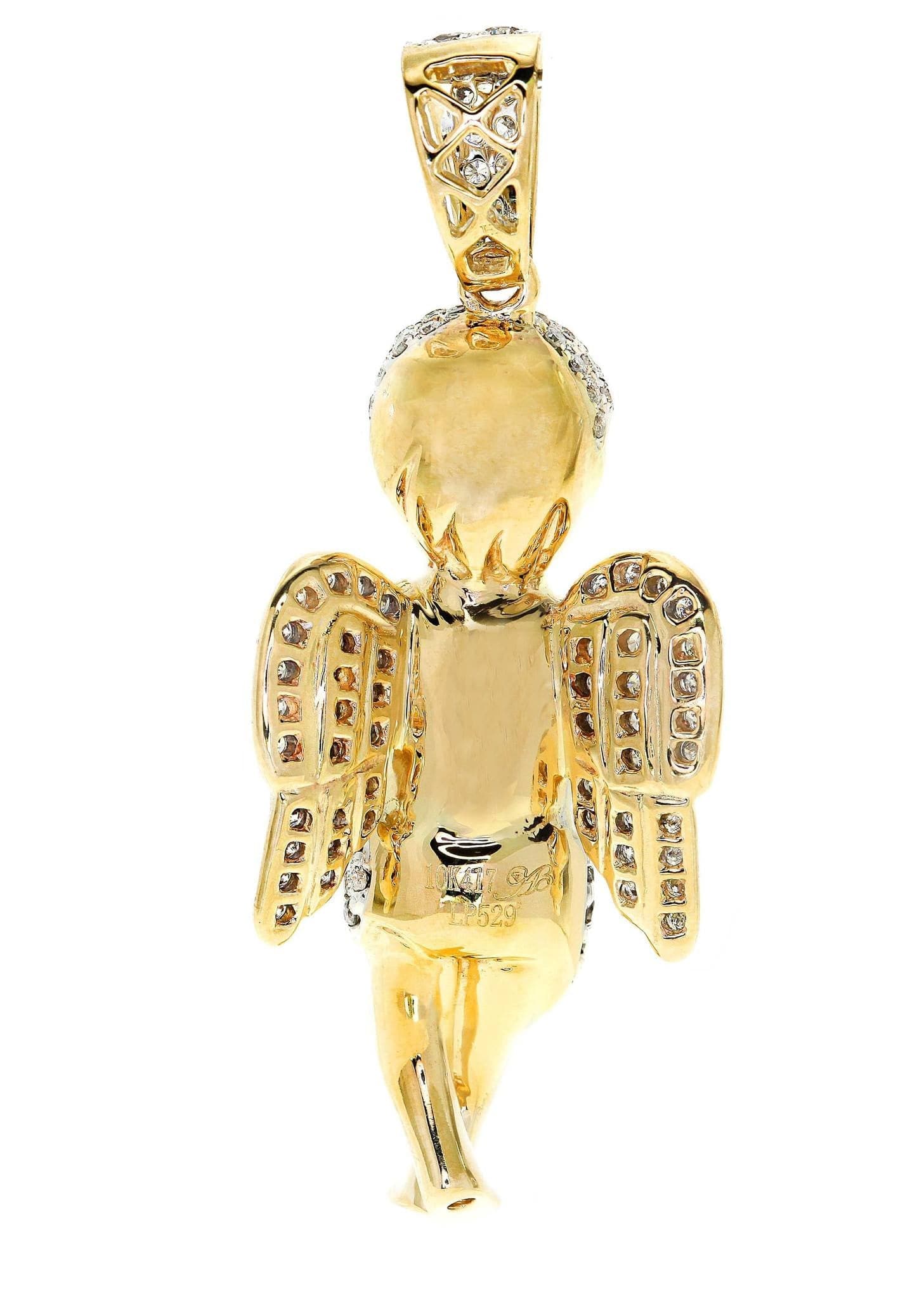 1 Carat Diamond Angel Pendant Necklace - 9.67 Grams Solid Gold Religious Jewelry for Women - Perfect for Baptism, First Communion & Gift Giving