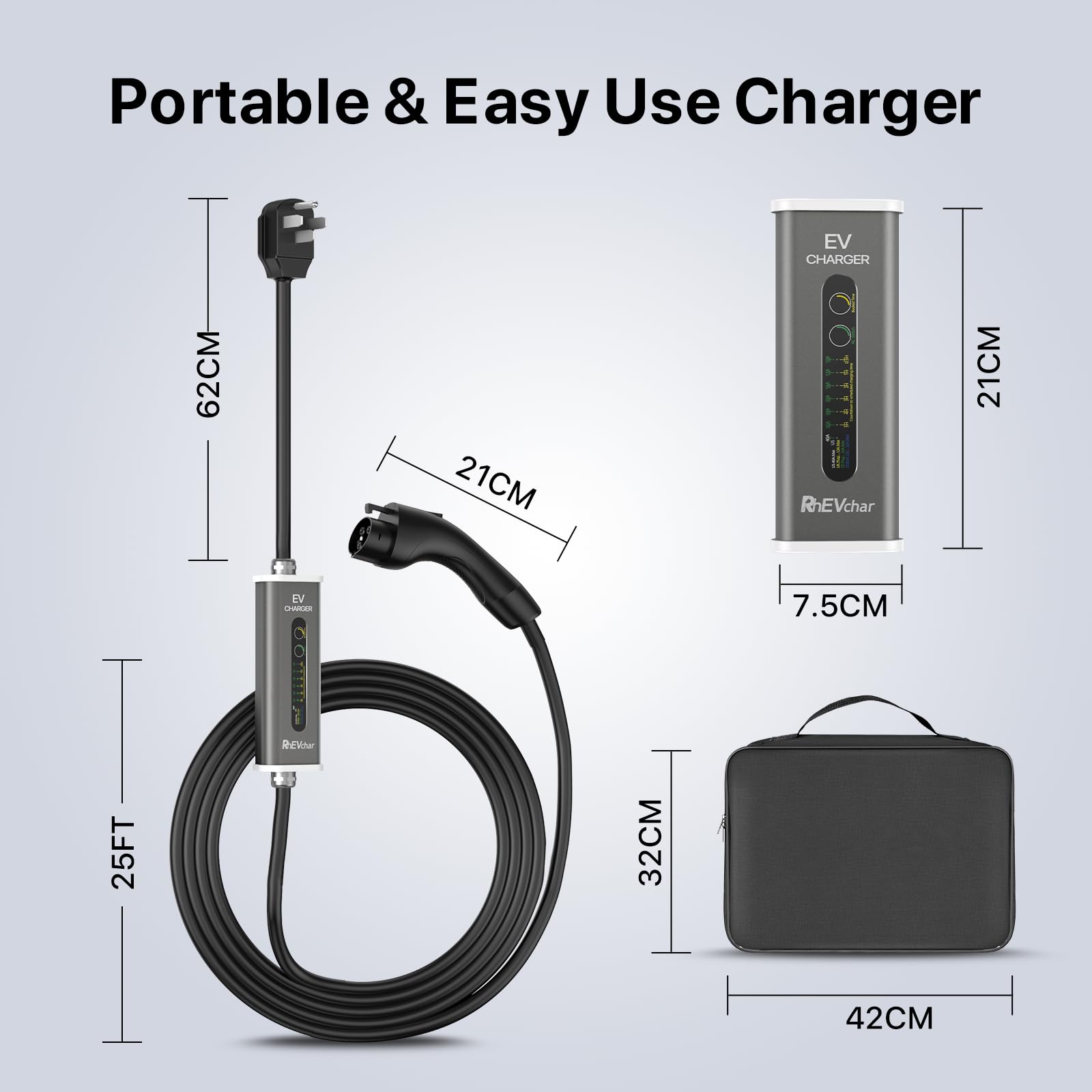 40A 9.6KW Level 2 EV Charger with 25Ft Cable & J1772 Connector - 14-50 Plug, Smart Charging Timer for All Electric Vehicles - Perfect for Home, Garage and Workplace Charging Stations