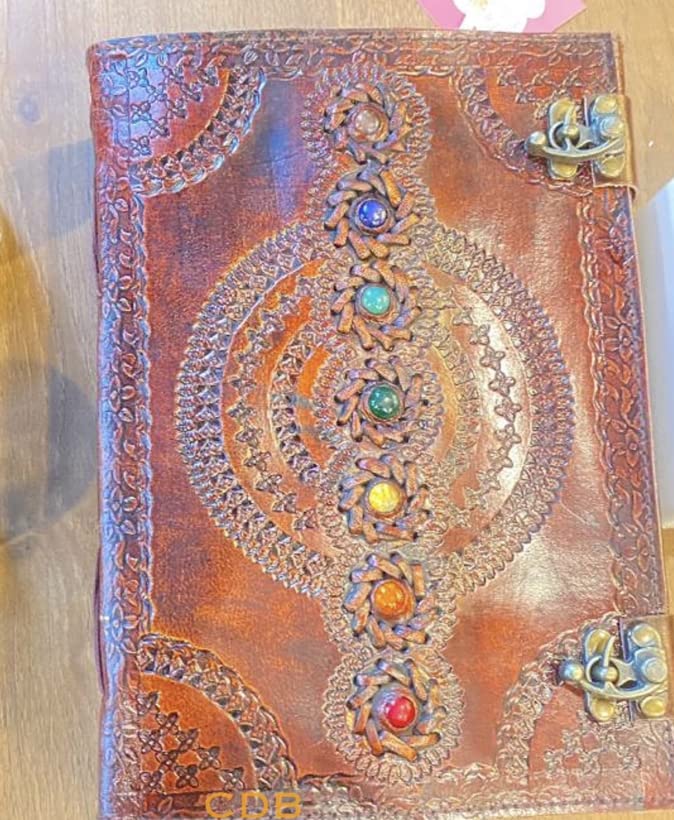 560-Page Large Leather Journal - Seven Chakra Diary Notebook with Healing Stones, Book of Shadows & Sketchbook | 7x10 Inches Handmade Writing Notebook, Brown | Perfect for Meditation, Journaling & Spiritual Practice