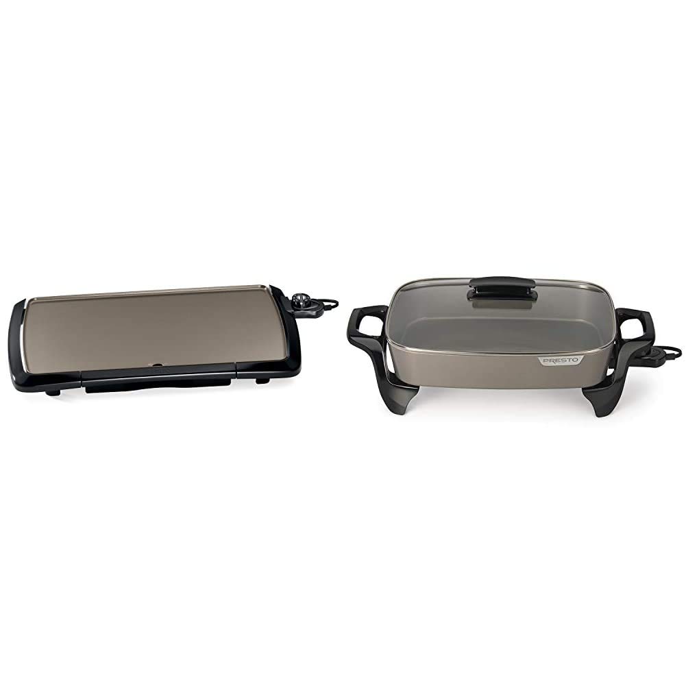 Presto 07055 20-Inch Cool-Touch Electric Ceramic Griddle & 16-Inch Grey Electric Skillet Set - Non-Stick Surface, Even Heating - Perfect for Pancakes, Burgers, Steaks & Family Breakfast Cooking