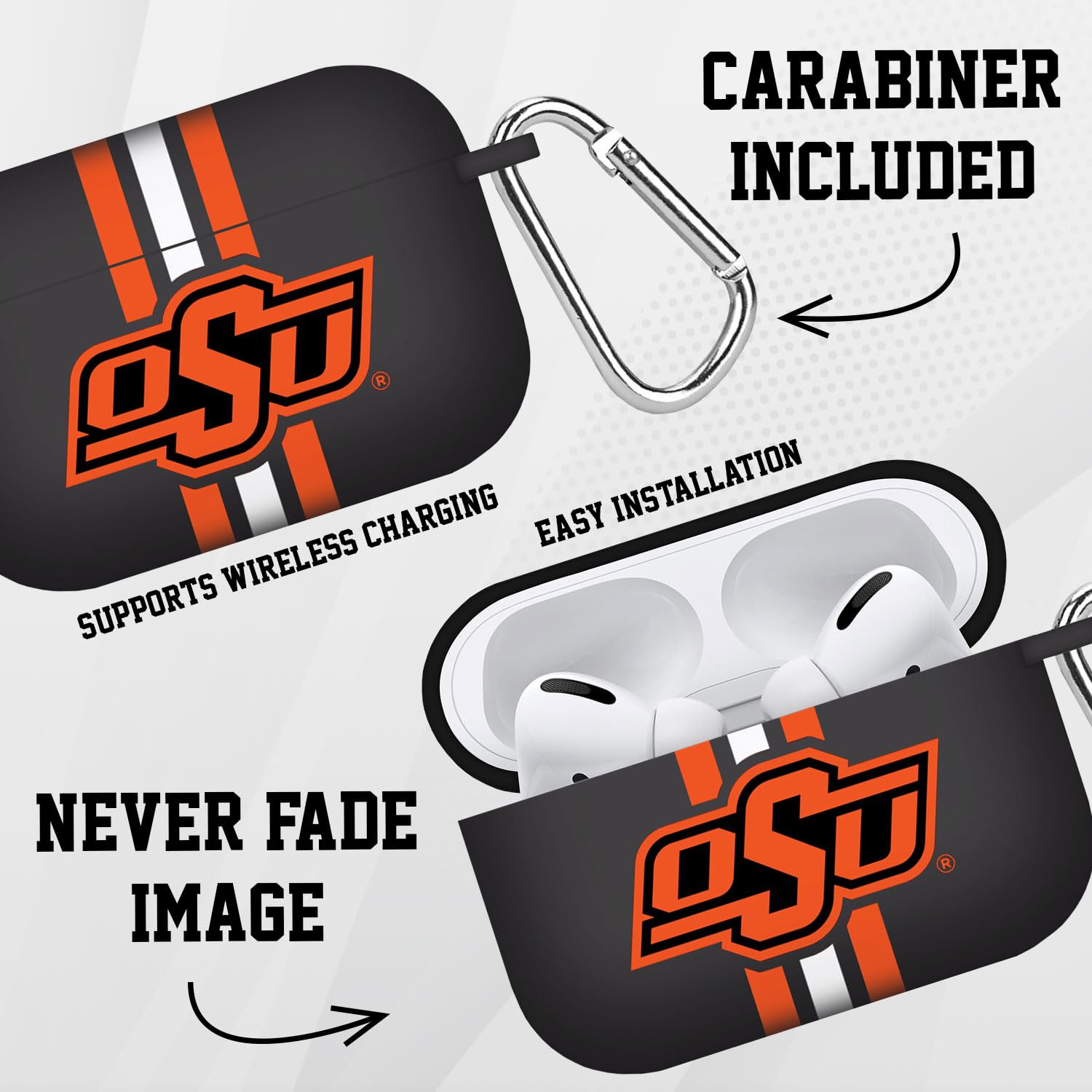 Oklahoma State Cowboys HD Protective Case Cover Compatible with Apple Airpods Pro 2/1 - Stripes Design | Durable Shockproof Cover for Sports, Travel & Daily Use