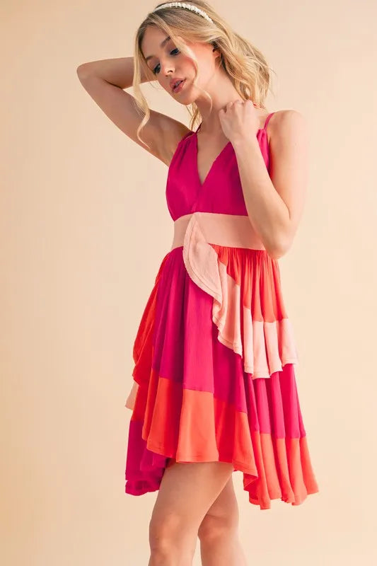 Stylish Pink Ruffled Sleeveless Mini Dress for Women - Perfect for Beach Vacations, Summer Parties & Resort Wear